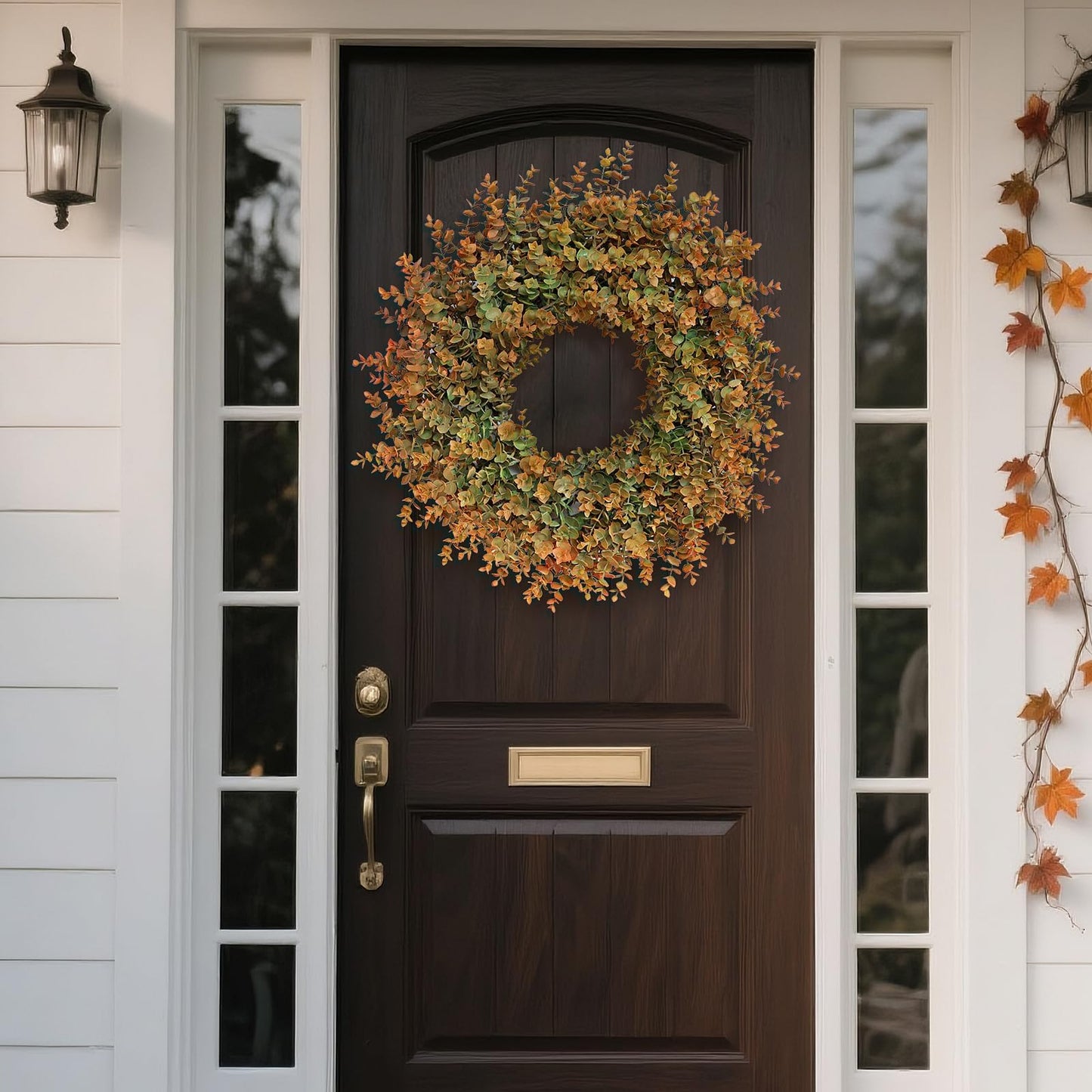 26" Fall Wreath for Front Door, Porch, Window - Large Artificial Boxwood Leaves Outdoor Wreath for Home, Farmhouse Harvest Festival Thanksgiving Day Autumn Decor