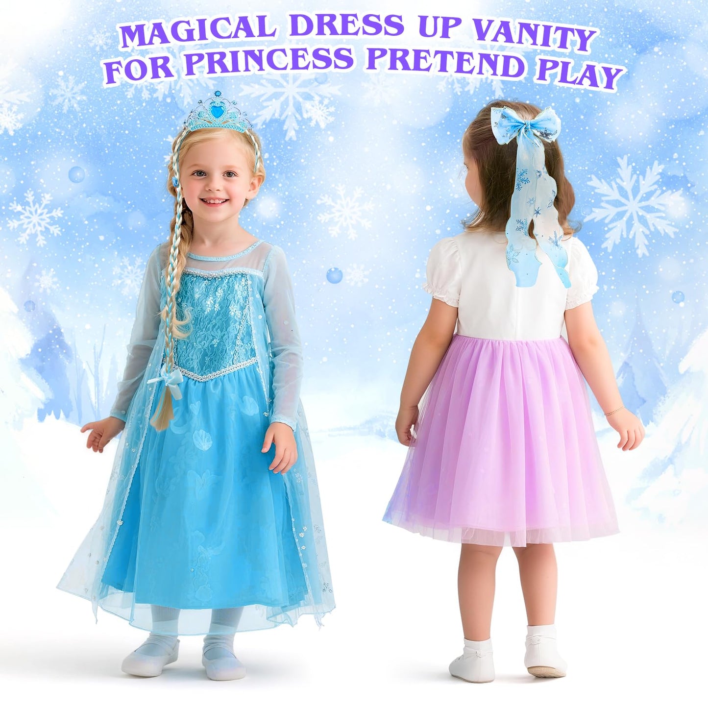 Princess Vanity for Toddlers Girls 3-5 Years Old, Kids Vanity Table and Chair Set with Magic Mirror Light Music, Toddler Makeup Dresser Set, Interactive Pretend Play Dress Up Beauty Salon Toys Gifts