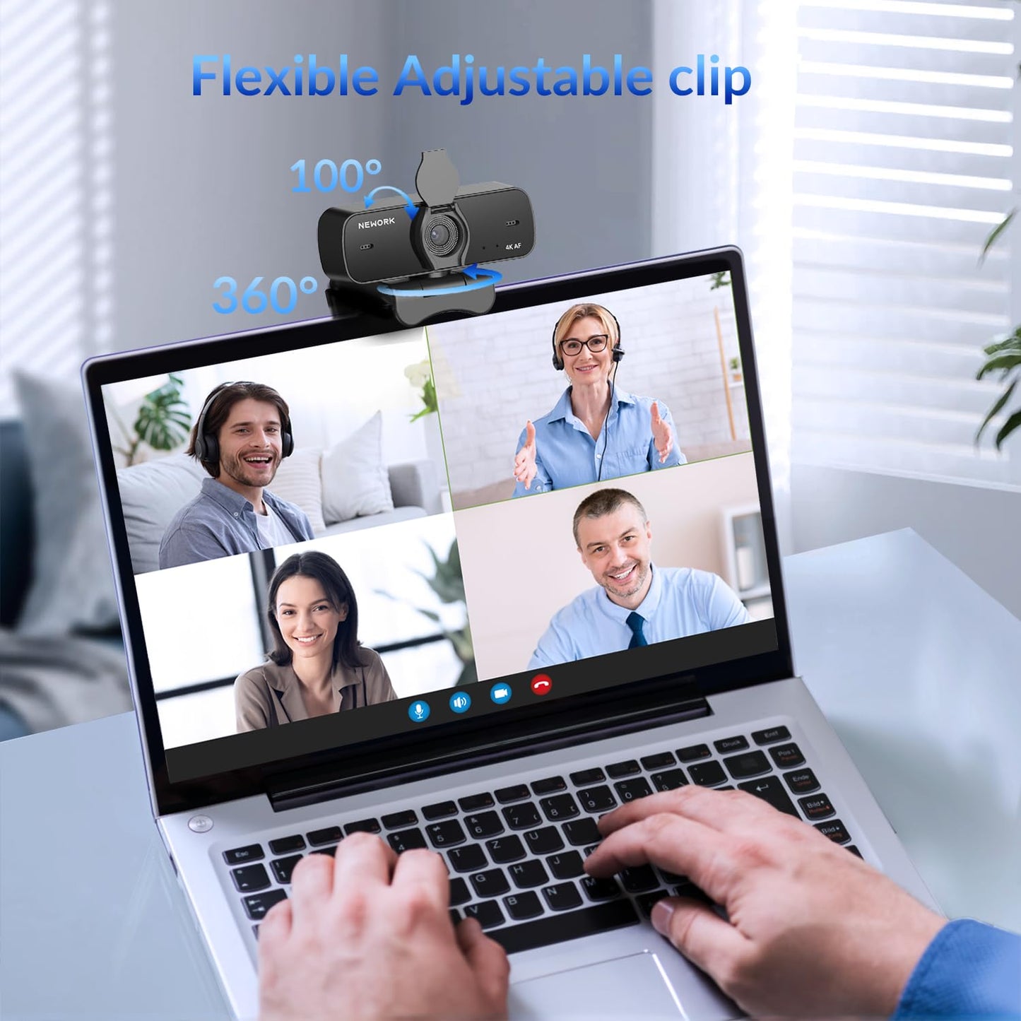 NEWORK 4K Webcam for PC with Sony Sensor, Auto Focus & Privacy Cover, Ultra HD 4K Streaming Camera, 2 Noise-Cancelling Mics, USB Plug & Play, 77° FOV, Web Camera for Zoom, Skype, Teams, Video Calling