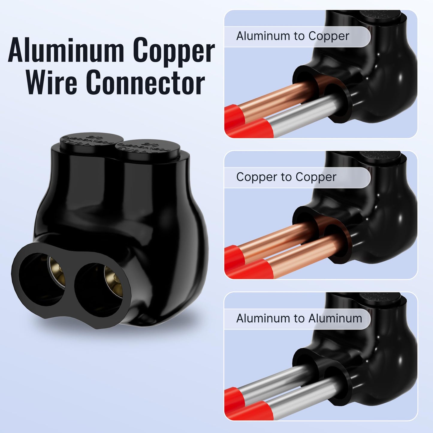 RVBOATPAT Insulated Connector 2 Port Multi Tap Connector 2/0-6 AWG Single-Sided Entry Aluminum to Copper Wire Connectors Slotted Allen Hex - 6 Pack
