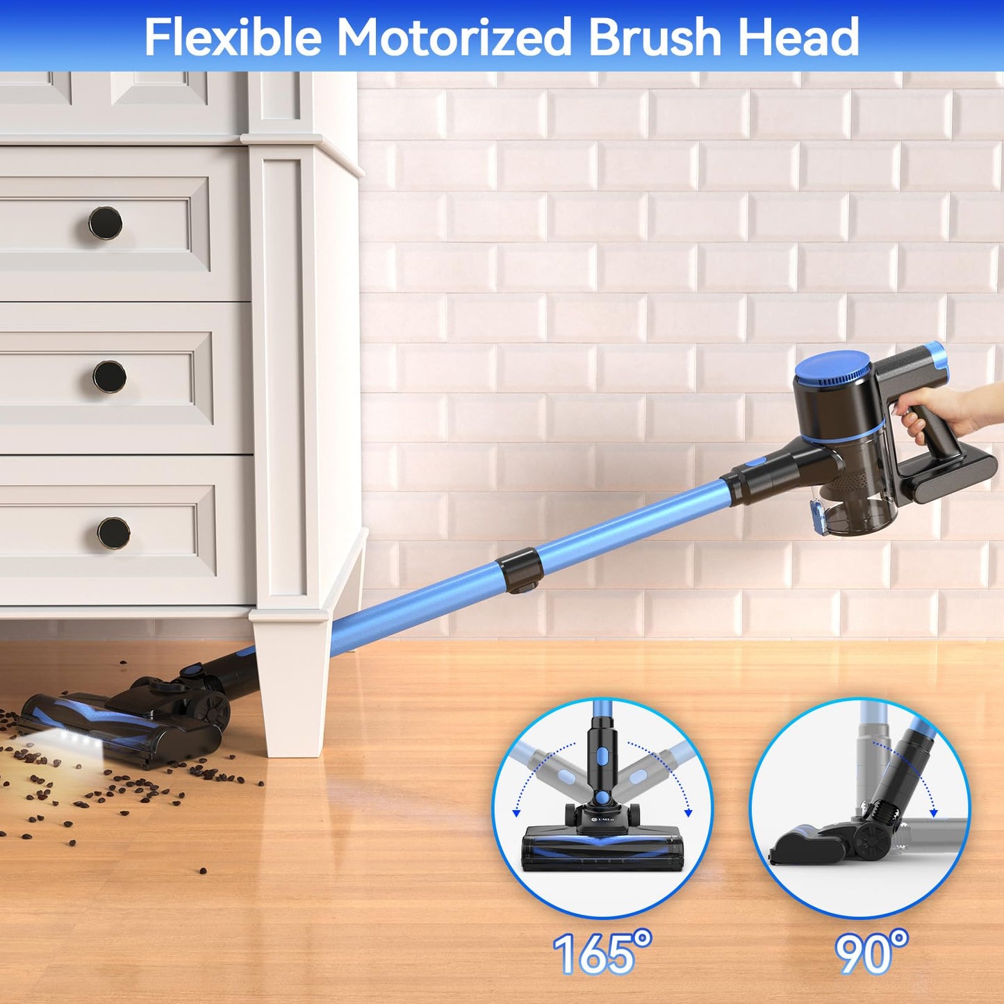 N8 Cordless Vacuum Cleaner,Lightweight Stick Vacuum with Powerful Suction,2200mAh Battery,40 Mins Runtime,Self-Standing, Rechargeable Vacuum Cleaners for Home Hardwood Floor Carpet Pet Hair (Navy)