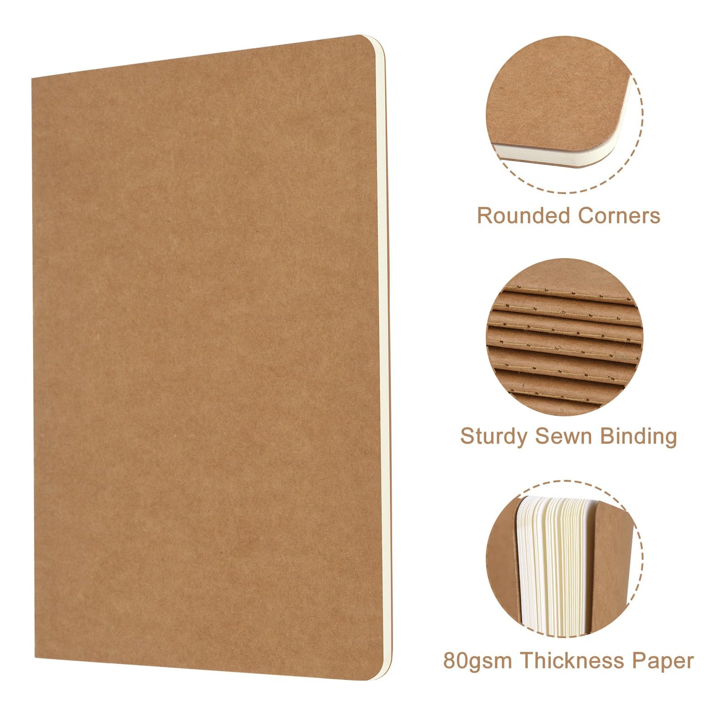ZCZN 100 Pack A5 Kraft Notebooks Bulk, 8.15x5.5 Inches Blank Journaling Notebooks, Notebooks for Work, Composition Notebooks for School, Journal notebooks for kids, 60 Pages