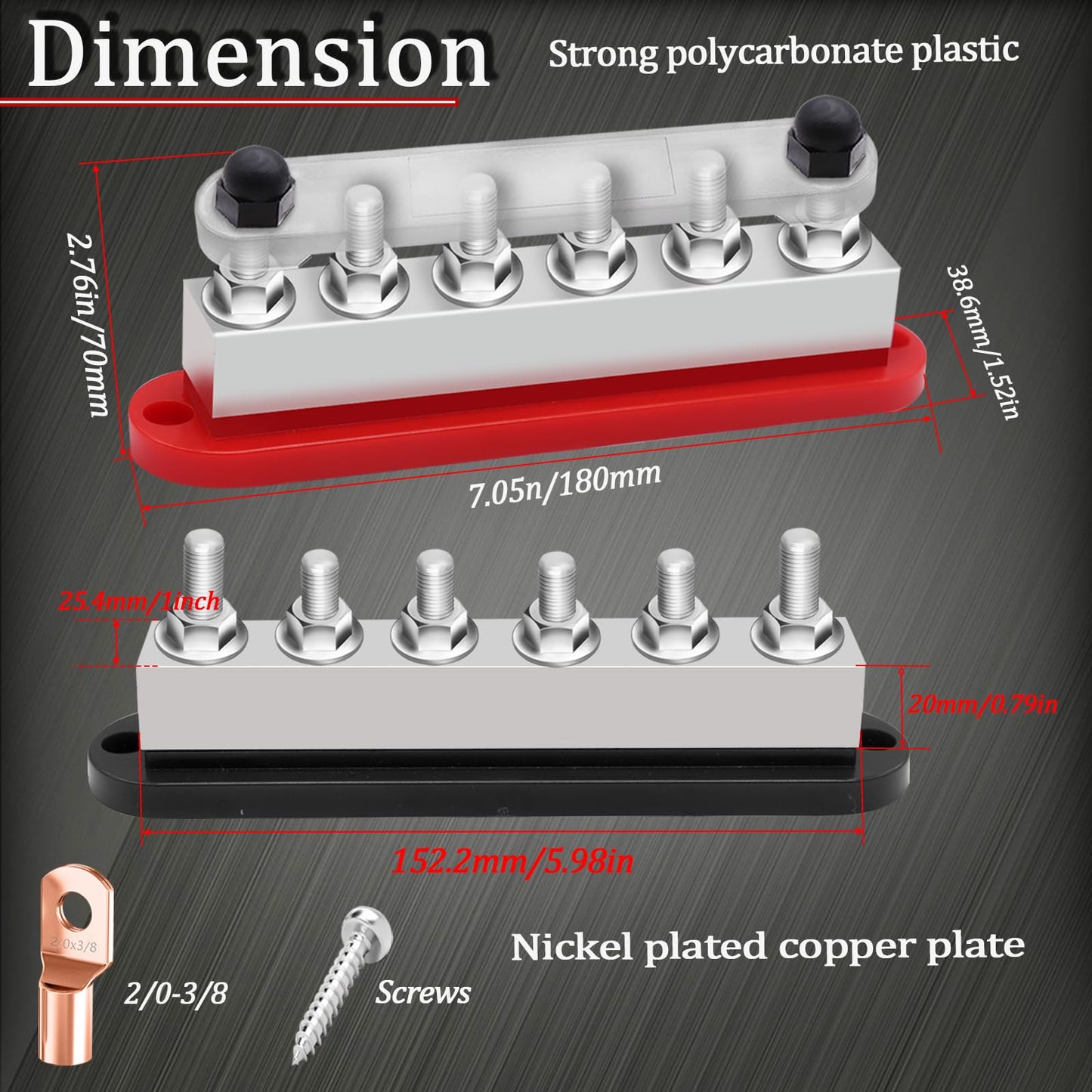 maierke 650A Bus Bar 12V Marine 3/8" Power Distribution Block Automotive Busbar Terminal Block,Battery Buss Bar (Pair, Red & Black) 6 x 3/8" Post