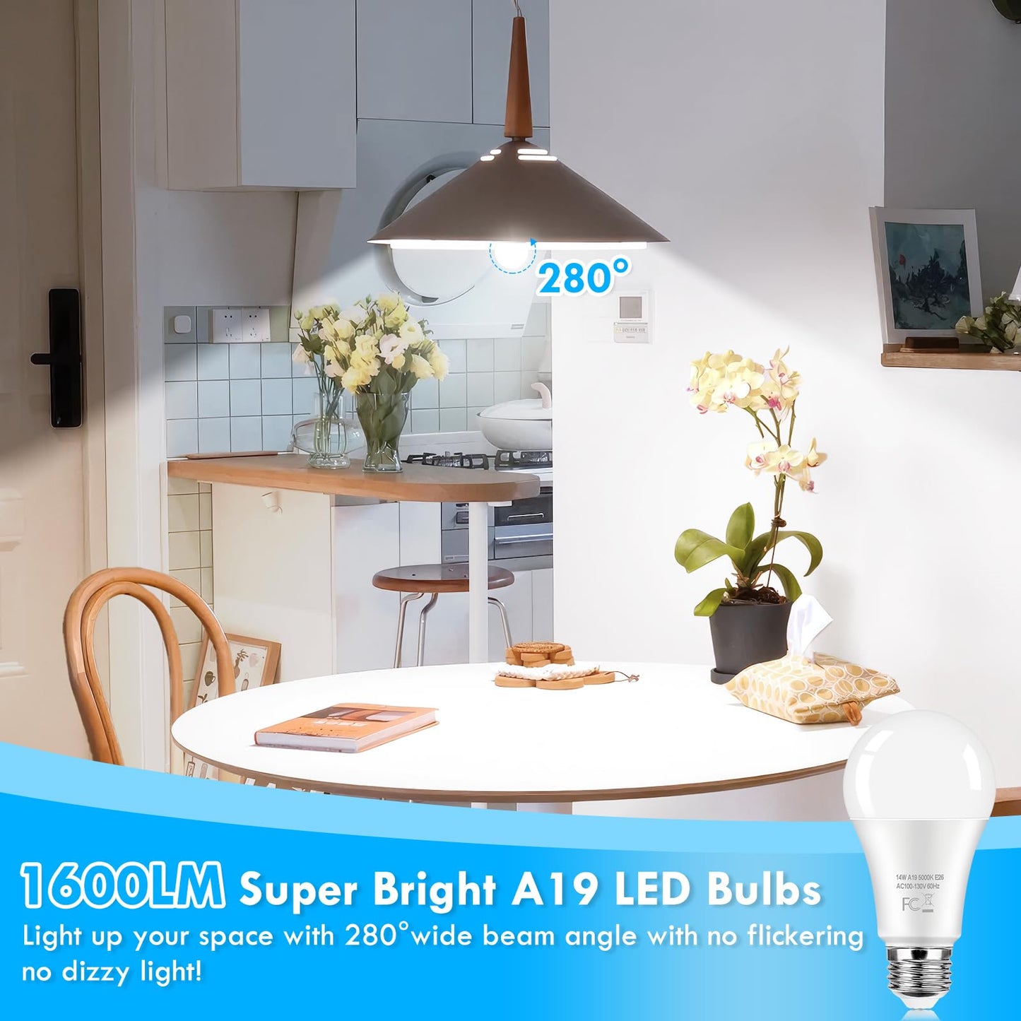 24-Pack LED Light Bulbs 100 Watt Equivalent, 14W 1600Lumens Bright A19 LED Bulbs, Standard E26 Medium Screw Light Bulbs 5000K Daylight White, 90+ CRI, 25000+Hrs Lifespan, No-Flicker, Non-Dimmable