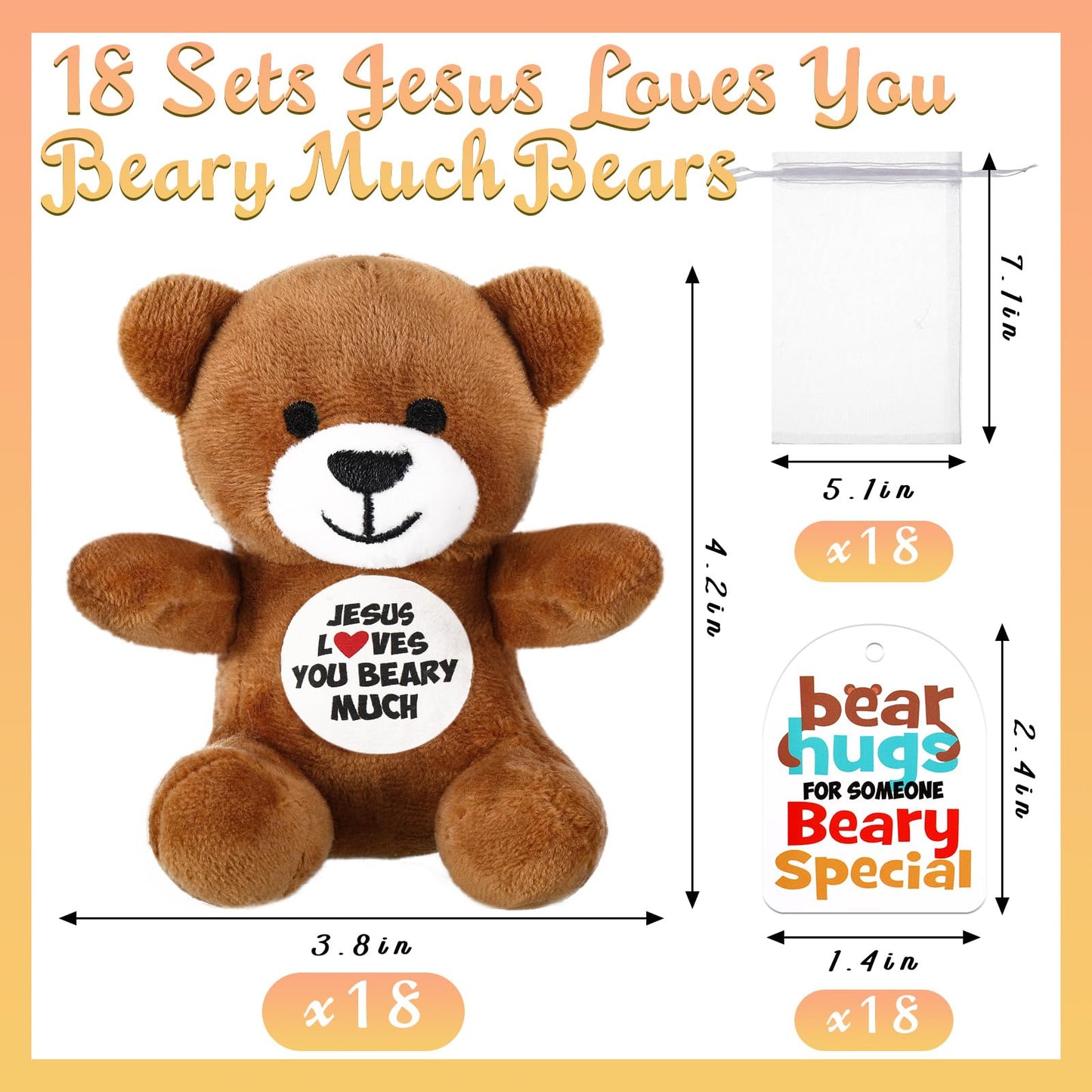 Silipull 18 Pcs Jesus Loves You Beary Much Stuffed Bears Gifts 4" Religious Plush Christian Bible Verse Bears for Religious Vbs Party Favor Gift Box Stuffers
