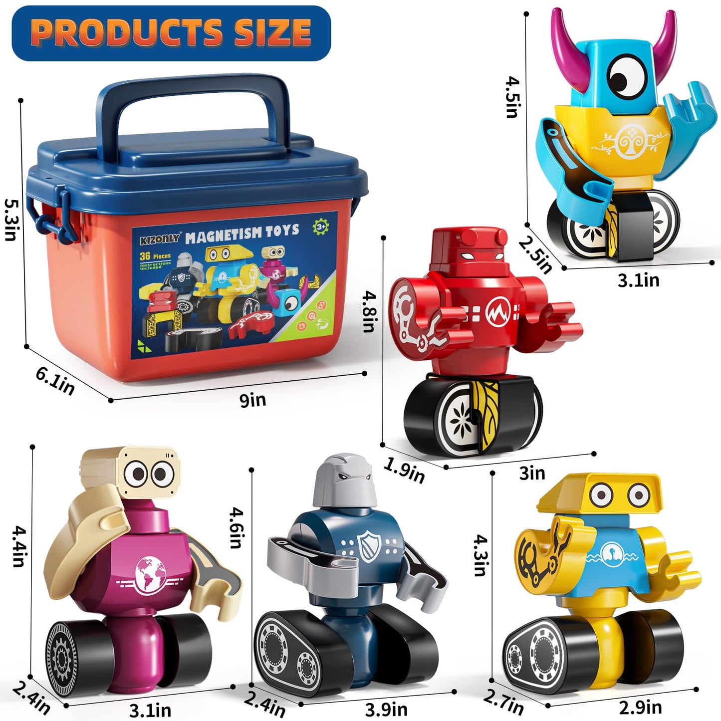 Magnets Robot Building Toys - 36 PCS Monsters Stacking Blocks Set with Box