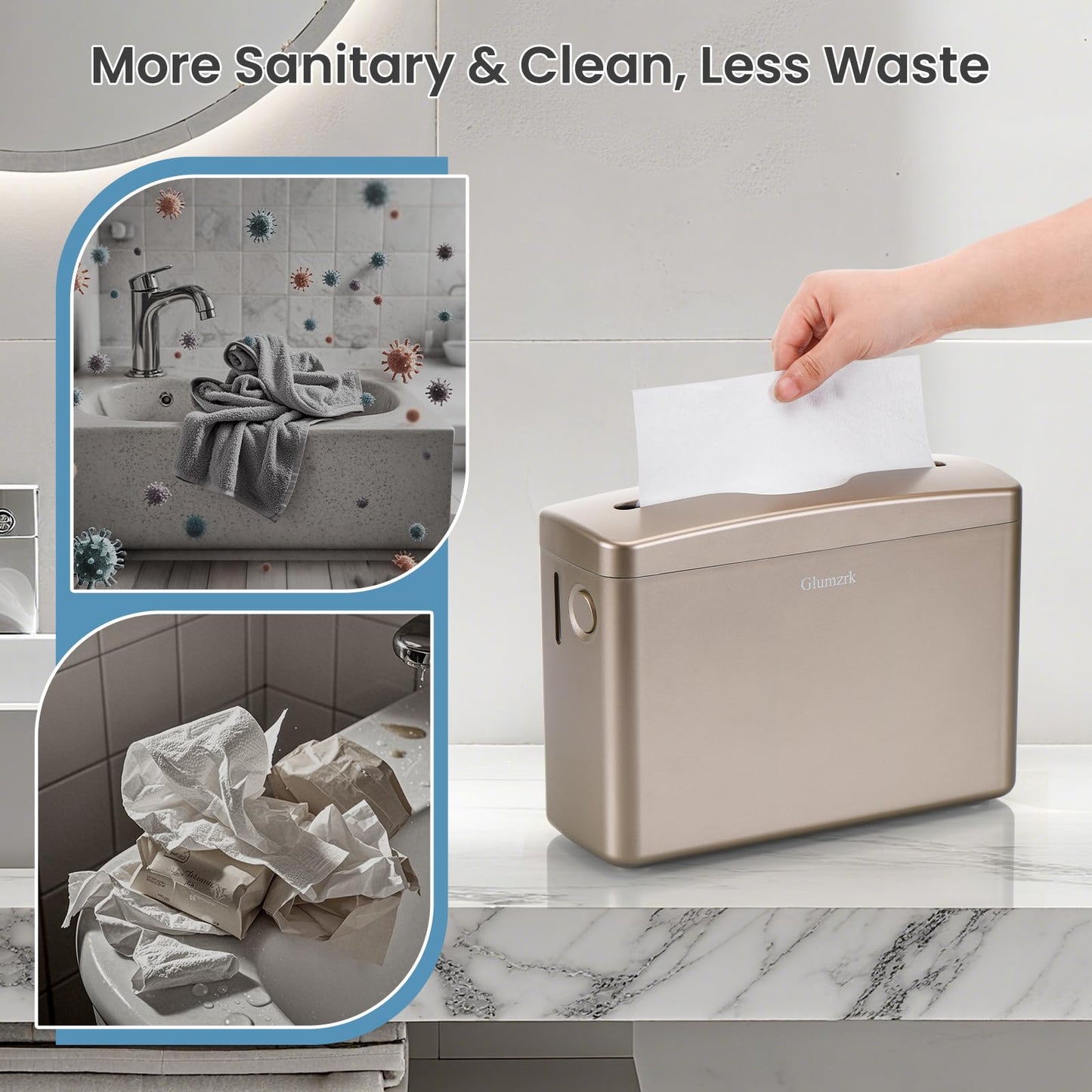 Countertop Paper Towel Dispenser Universal Fit for Multifold, Z-Fold Trifold Hand Towels, Commercial Napkin Dispenser for Bathroom Home Kitchen Toilet ABS Paper Towel Holder (Champagne Gold)