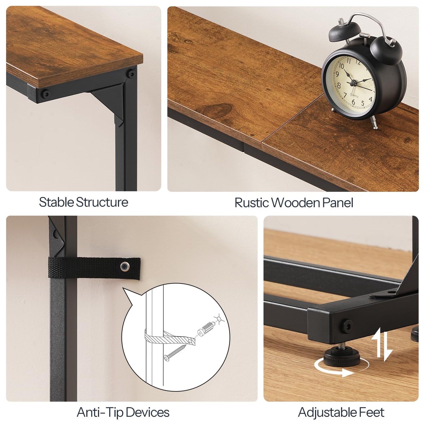 HOOBRO Narrow Console Table with Charging Station, Adjustable Height Sofa Table (25''-32.9''), Slim Behind Couch Table for Small Spaces, Entryway, Living Room, 39.4" Rustic Brown BF95UXG01