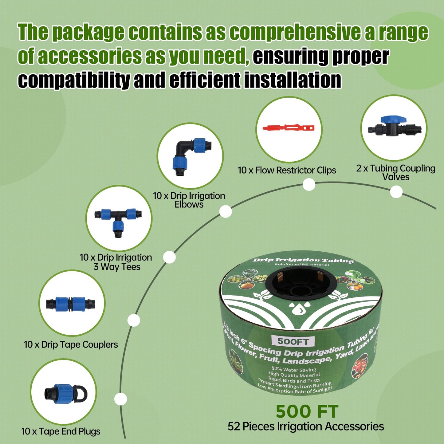 500FT 5/8 Inch 16 Mil Drip Tape Irrigation Kit, 6" Spacing Roll 16 Mil Drip Tape Irrigation, Durable Reinforced PE Material Anti-Bird Pecking Silver Anti-Burning Seedlings Drip Irrigation System