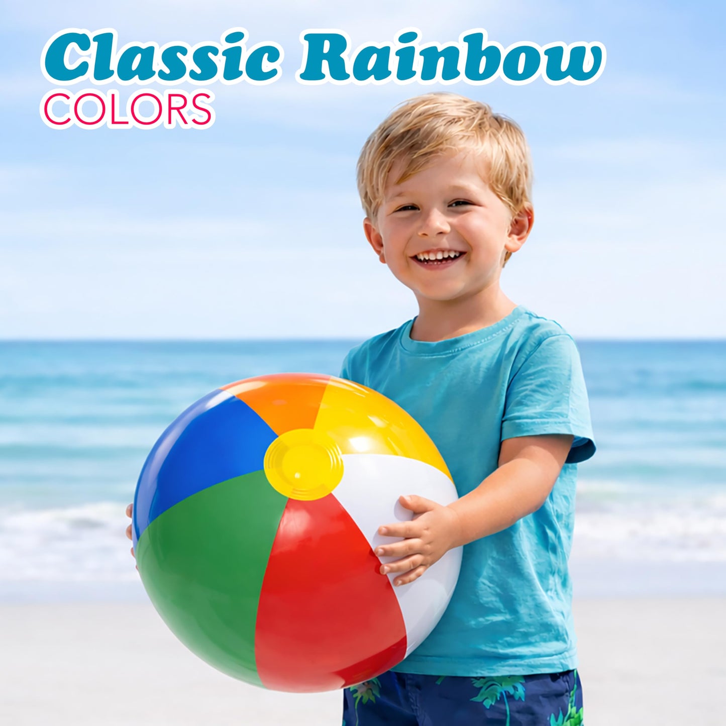 4E's Novelty [24 Pack] Beach Balls Bulk - Large 16 inch Inflatable Beach Ball, Rainbow Color - Beach Toys for Kids & Adults
