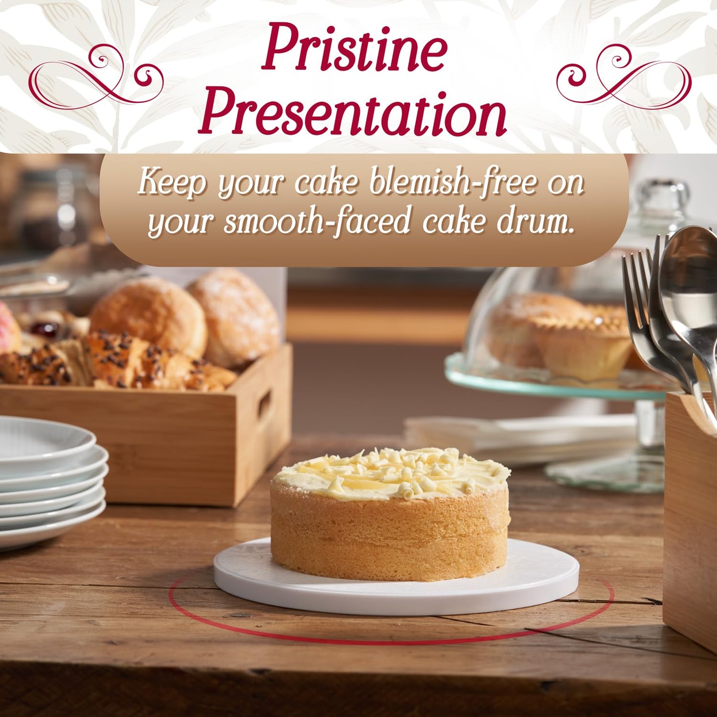 Cakebon Cake Boards - Sturdy 1/2 Thick Drums - 12 Inch Professional Fully Wrapped Edges White 12-Pack