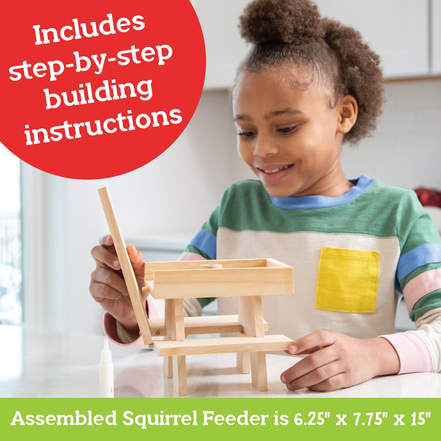 MindWare Make Your Own (MYO) Squirrel Feeder Craft Kit for Kids - Includes Wood Pieces, Paint, Brushes, Instructions and More