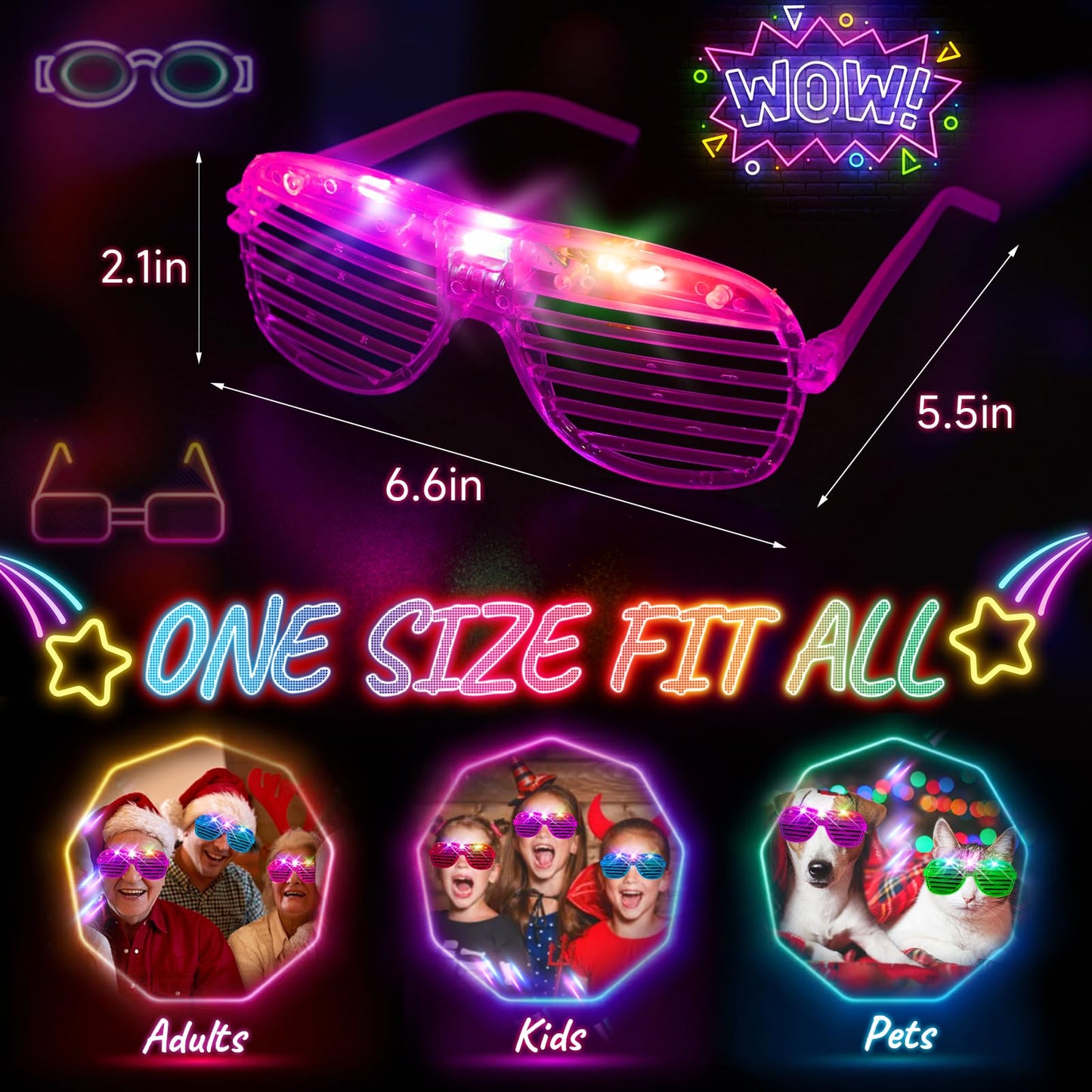 HONLYNE105 PCS LED Glasses, Light Up Glasses for Kids Adults, Neon Flashing Sunglasses Glow Party Supplies Glow Glasses for Wedding Birthday New Year Rave Carnival