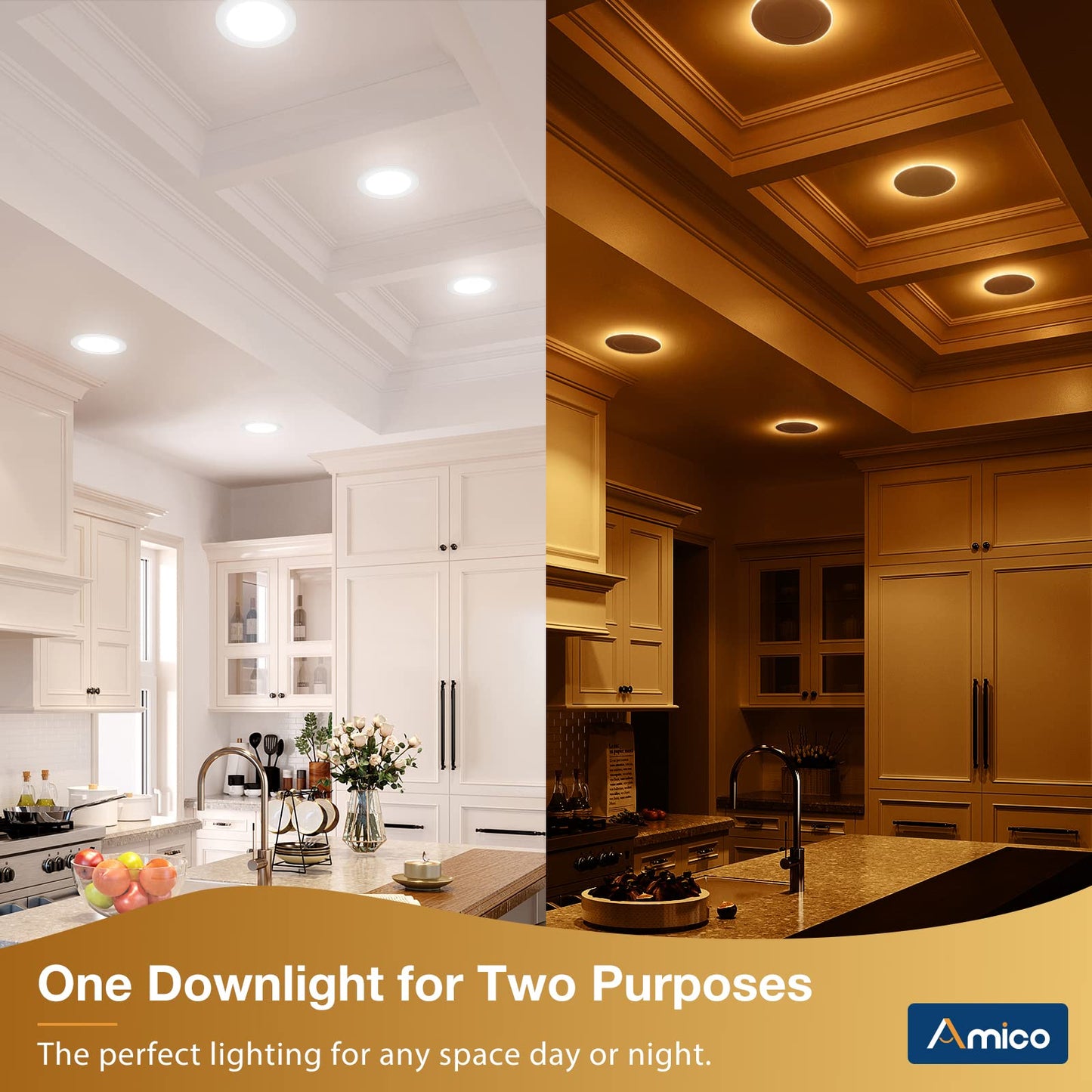 Amico 4 Pack 6 Inch 5CCT LED Recessed Ceiling Light with Night Light, 2700K/3000K/3500K/4000K/5000K Selectable Ultra-Thin Recessed Lighting, 12W=110W, 1100LM, Dimmable Canless Wafer Downlight ETL&FCC