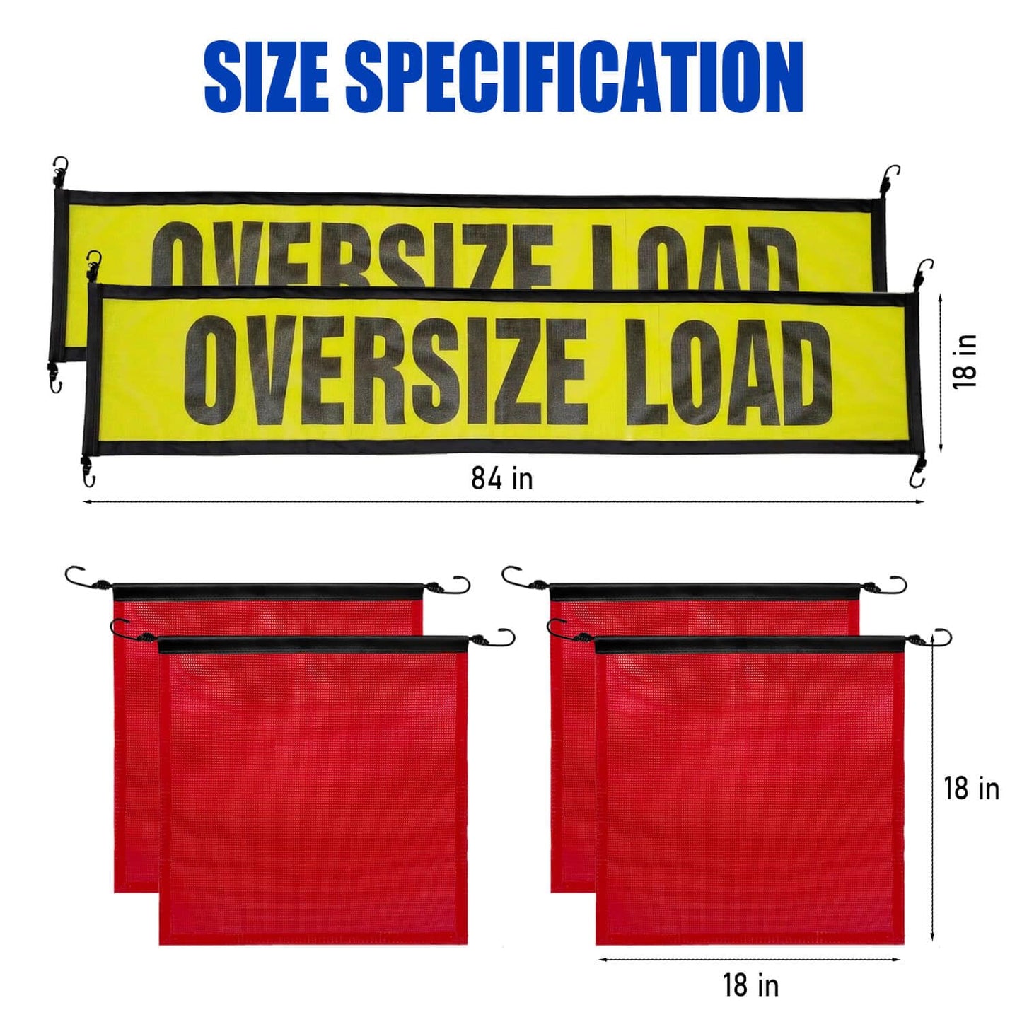 Oversize Load Signs for Trucks and Pilot Cars, 2 Oversize Load Banner, 4 Red Flag Warning with Bungee Hook, Wide Load Signs for Trucks Trailer Semi, Heavy Duty Mesh