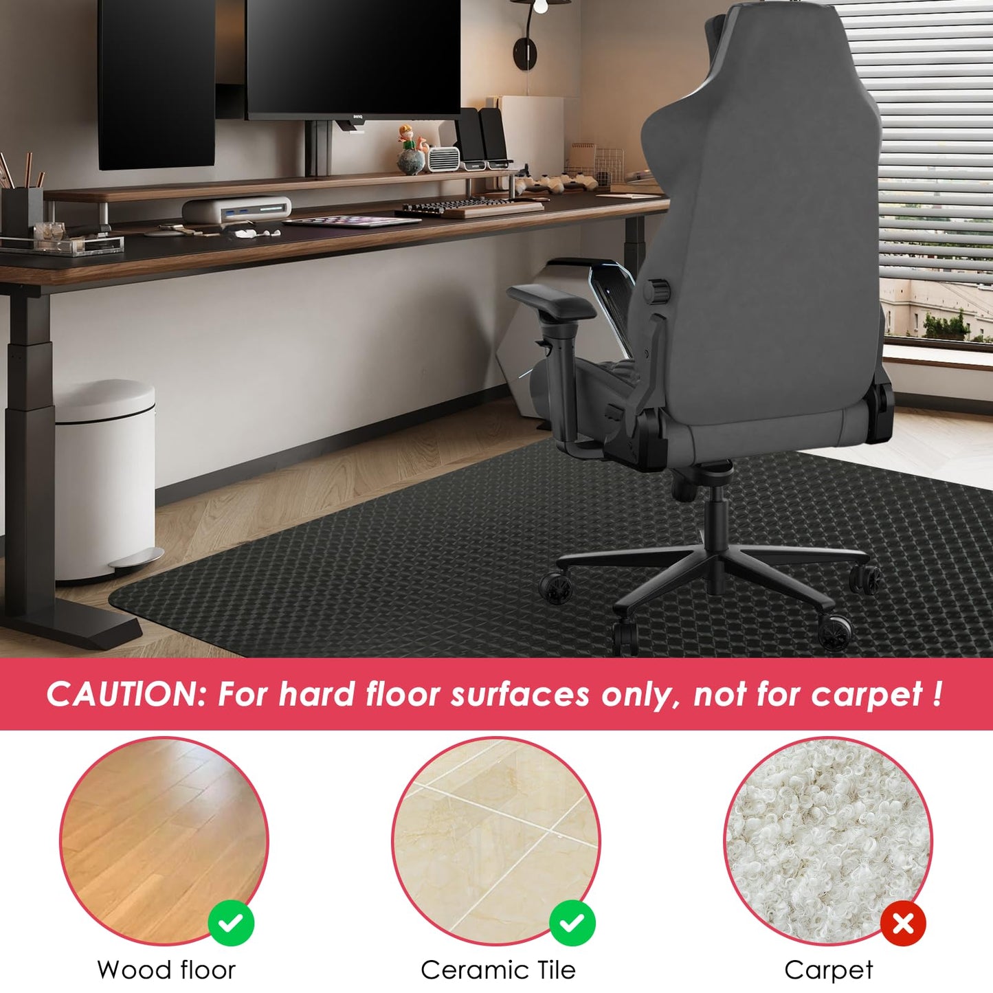 Vicwe Gaming Chair Mat for Hardwood Floor, 48"×36" Office Chair Mat, PVC Computer Chair Mats, Easy Glide, Floor Protector for Rolling Chair-Black