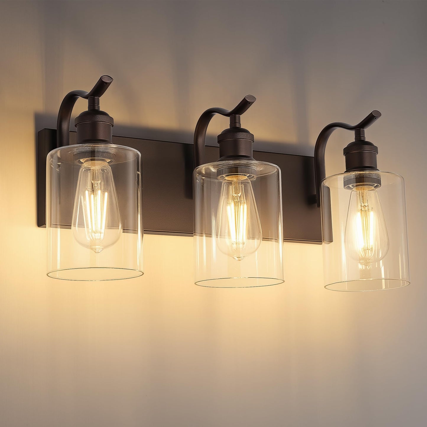 JAZAVA 3 Light Bathroom Vanity Light, Morden Bathroom Lighting Fixtures Over Mirror Oil Rubbed Bronze Wall Light Fixtures with Clear Glass Shade ZCVL01ORB-3