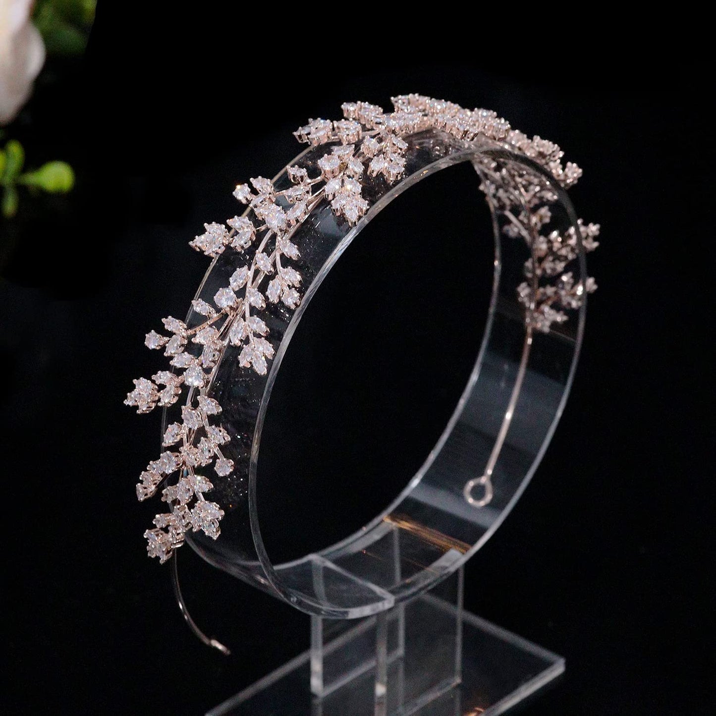 Jorsnovs Full Cubic Zirconia Wedding Headbands for Bride CZ Zircon Bridal Tiaras Pageant Hair Jewelry Party Headpieces for Women Girls (E-Rose Gold)