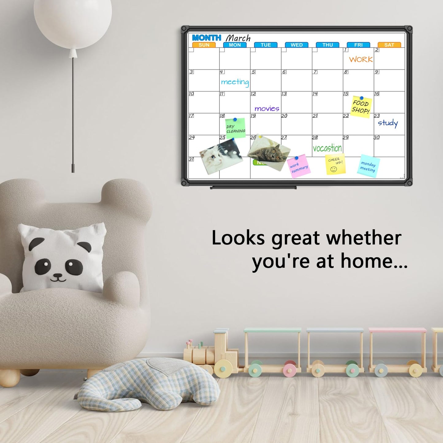 JILoffice Dry Erase Calendar Whiteboard - Magnetic White Board Calendar Monthly 24 X 18 Inch, Black Aluminium Frame Wall Mounted Board for Office Home and School