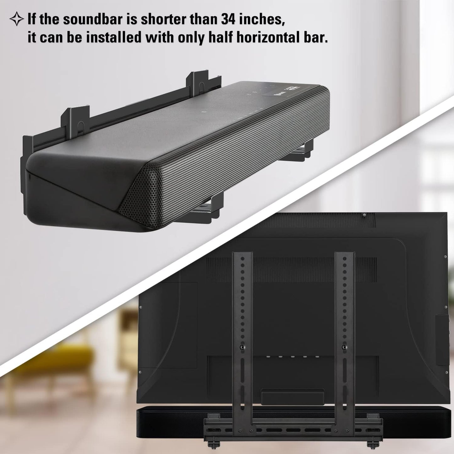 Mounting Dream Soundbar Mount Sound Bar TV Bracket with Holes/Without Holes, Non-Slip Base Holder Extends 3.4" to 6.1", Up to 20 LBS, Safe and Easy to Install MD5425