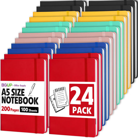 BGUP 24 Pack Lined Journal Notebook for Work, 200 Pages, Medium 5.5" x 8.3", A5 College Ruled Notebook, 6 Colors, Hardcover Journaling Notebooks for Writing, Note Taking