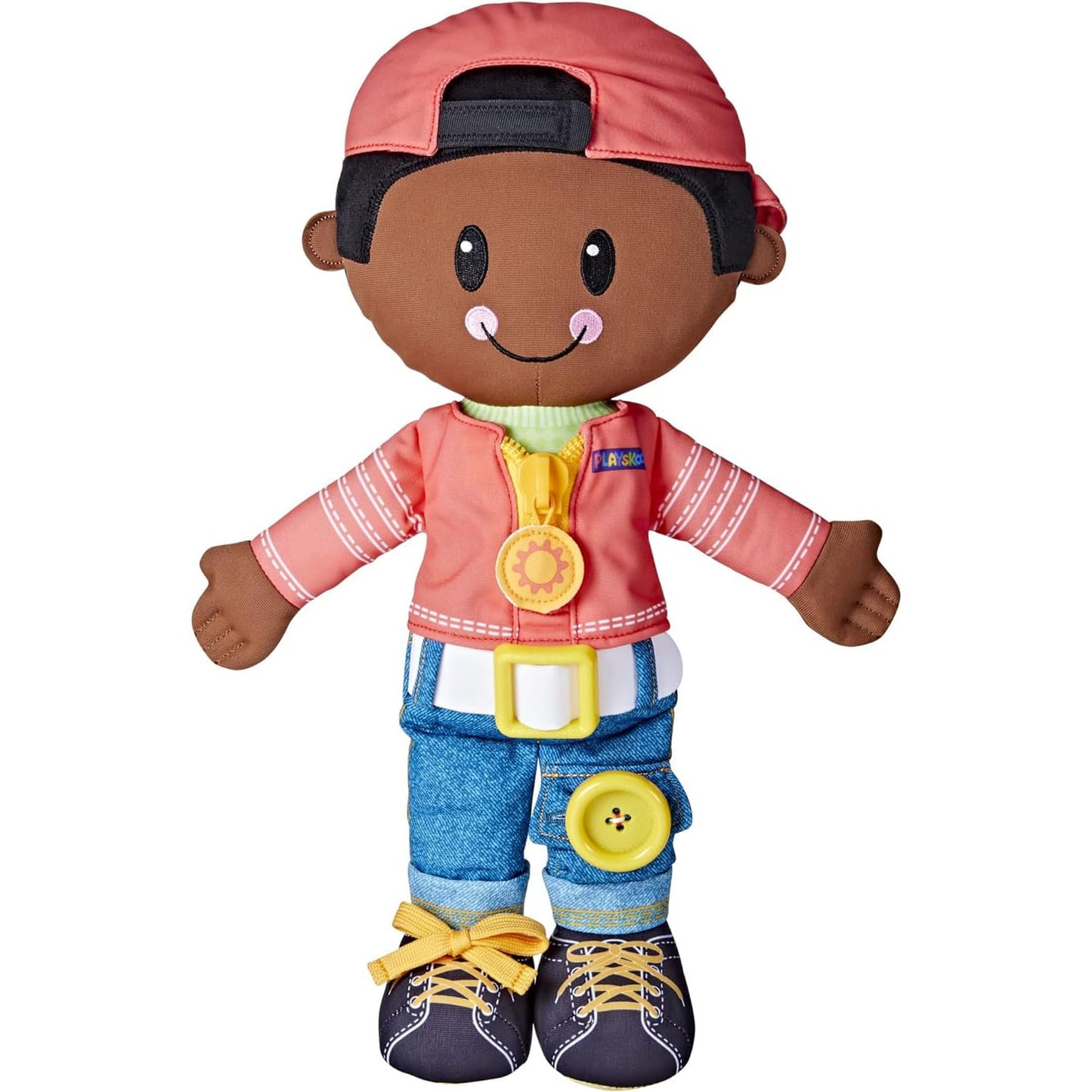 Playskool Dressy Kids Boy Doll with Black Hair, Activity Plush Toy with Zipper, Shoelace, Button, for Kids Ages 2 and Up (Amazon Exclusive)