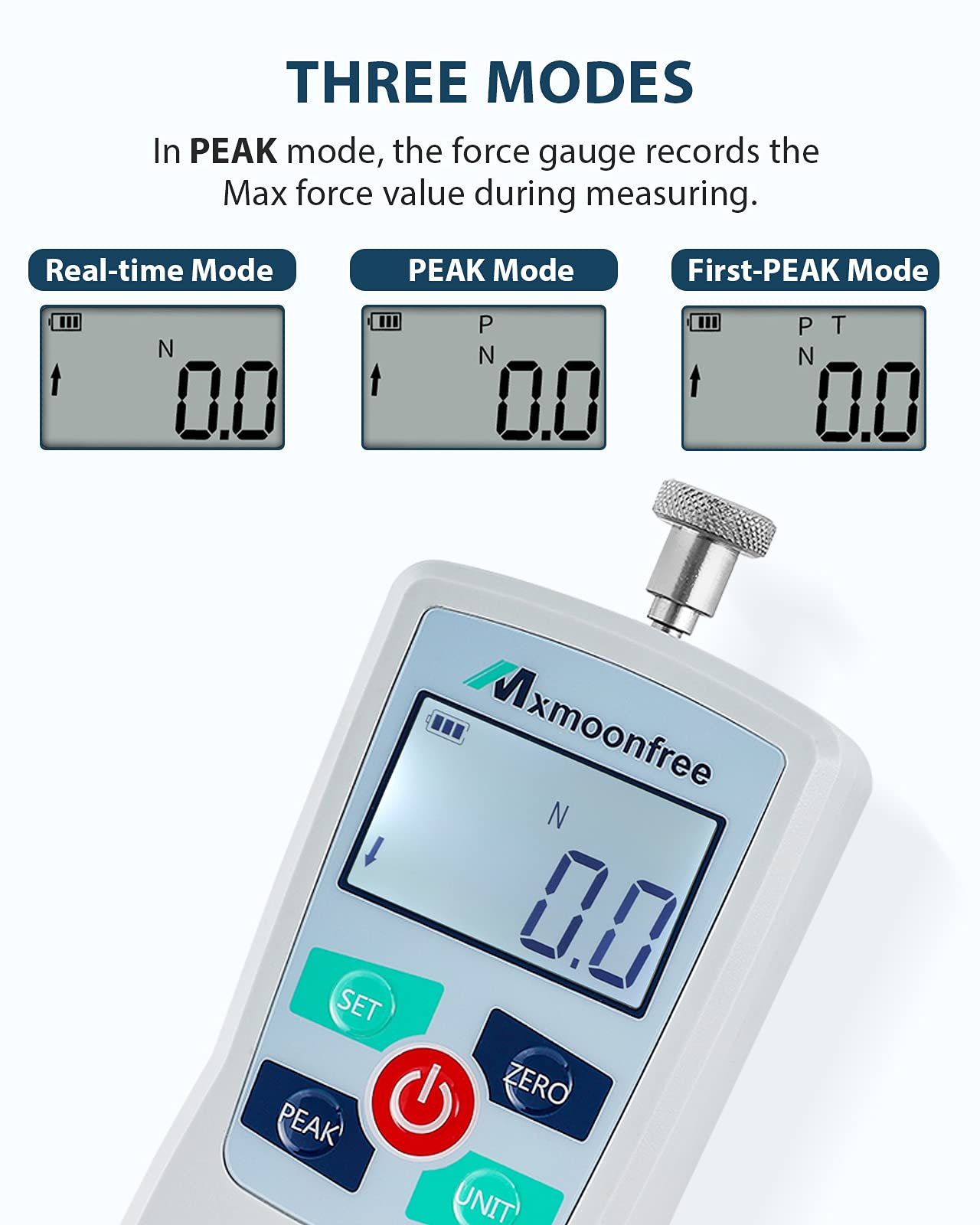 Mxmoonfree 500N Digital Force Gauge Push Pull Gauge Portable Force Meter with Units N/LB/Kg/Oz, Storage Case, Auto Backlit LCD, Auto Power-Off for Teaching School Lab Mechanical Physics (ZMF-500N)