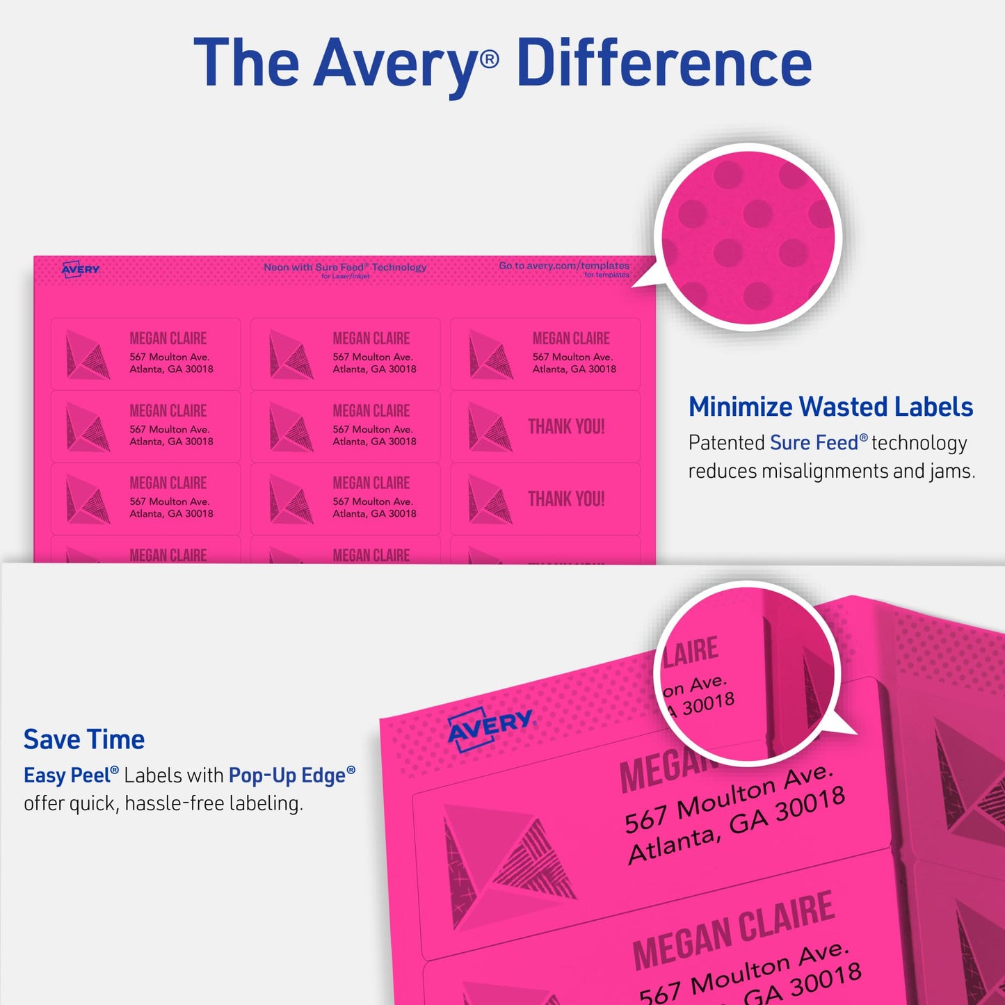 Avery Printable Shipping Labels with Sure Feed, 2"x 4", Assorted Neon Colors (Magenta, Green, and Yellow), Laser & Inkjet Compatible, 1,000 Blank Labels Total (5964)