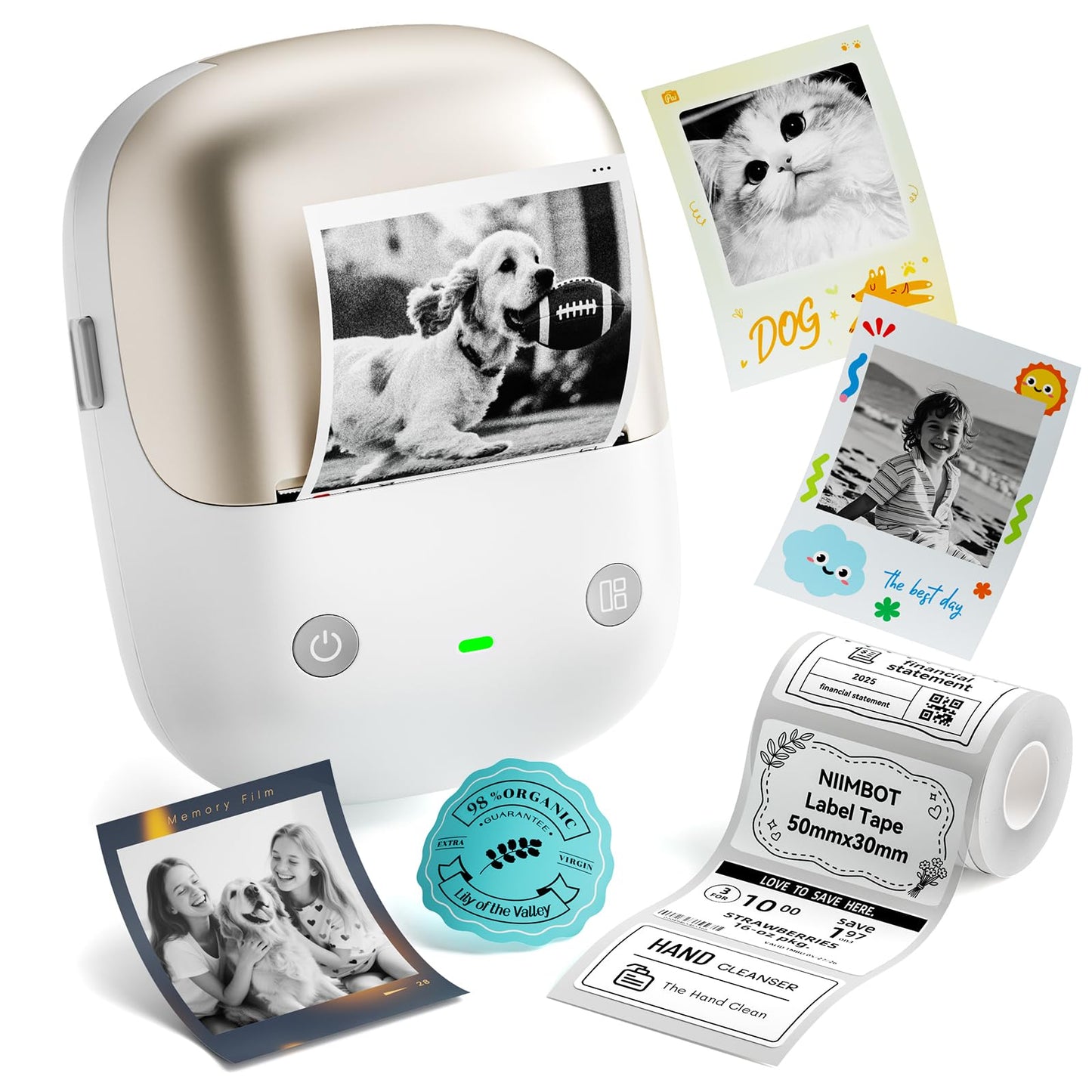 NIIMBOT B2 Pro Label Maker Machine with Tape, 300DPI Sticker Printer Portable Bluetooth Label Printer, for Photo Sticker, DIY Crafts, Study Notes, Gift, Journal Labeling Organization, Gold