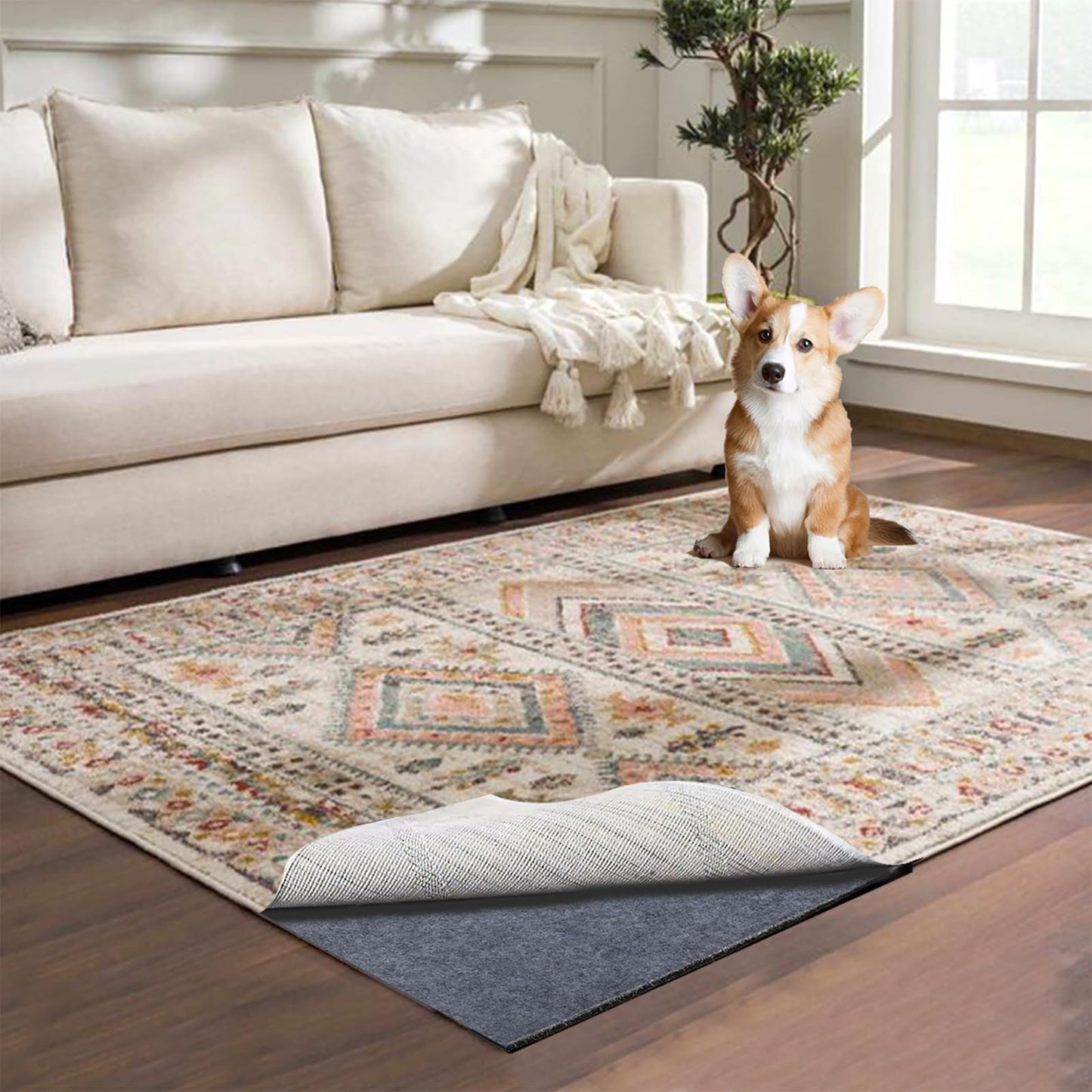 Waterproof Rug Pad, 7x9 ft Area Rug Non-Slip Carpet Pad, Non-Slip Rug Pads for All Floors and Finishes, Felt Pad for Hardwood Floors, Keeps Carpets in Place Soft and Safe