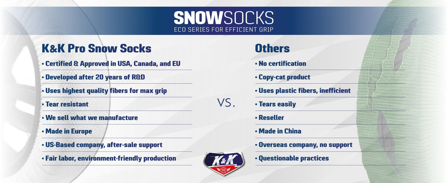 KNK Boutique Automotive Snow Socks for Tires - Eco Series for Efficient Grip Alternative for Tire Snow Chain - Snow Traction Device for Passenger Cars Trucks Winter Emergency Accessory (XX-Large)