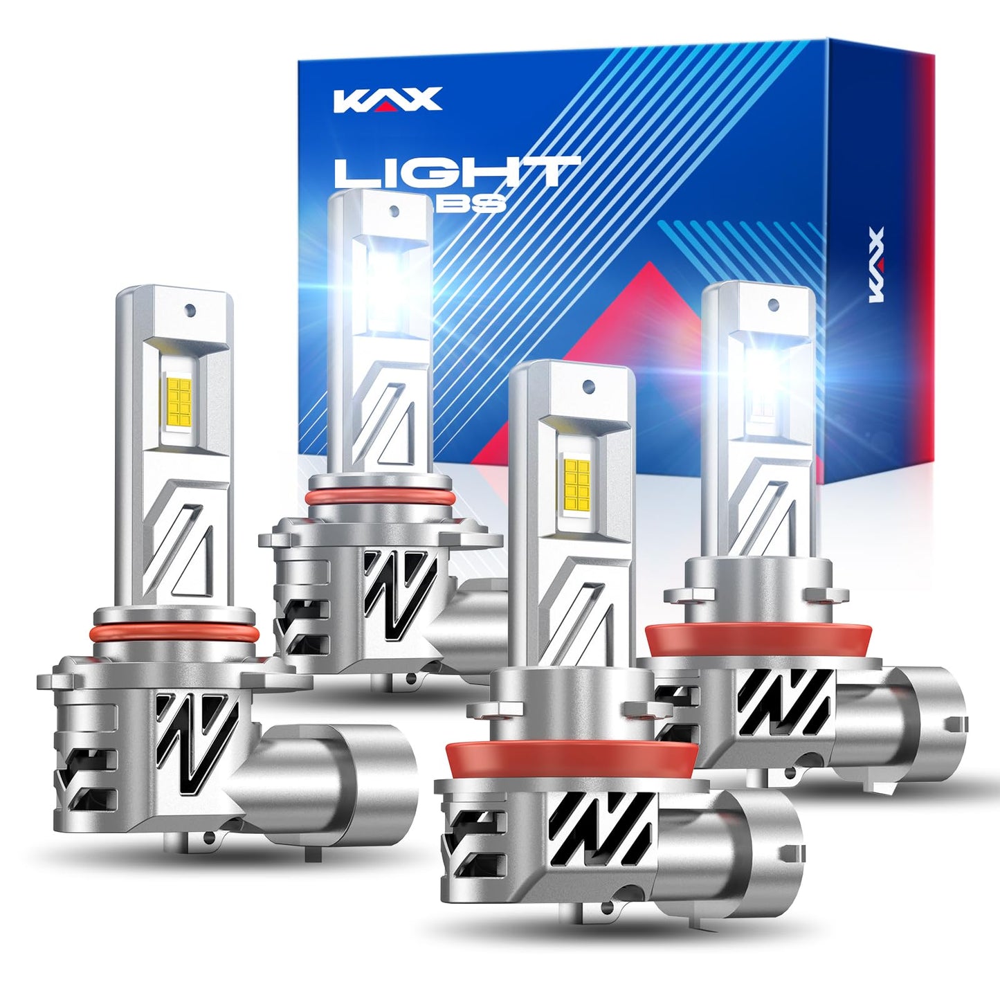 KAX 2025 10X Brightener 9005 H11 Led Bulbs Combo for Car Owners, 100000Lm HB3 H9 for Drivers at Night, H11 During Bad Weather, HB3 H8 1:1 Real Size, 100000 Hours Lifespan, 99% Fit Vehicles, 4 Pack
