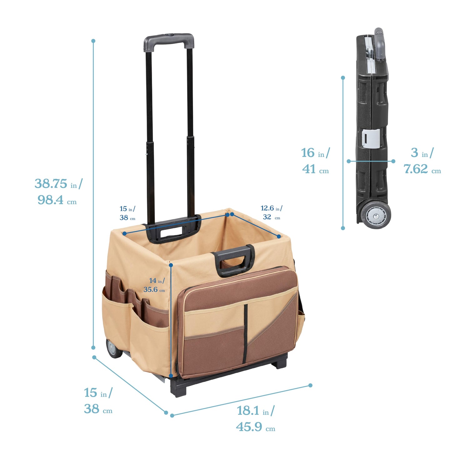ECR4Kids Universal Rolling Cart with Canvas Organizer Bag, Mobile Storage, Dark Grey/Grey