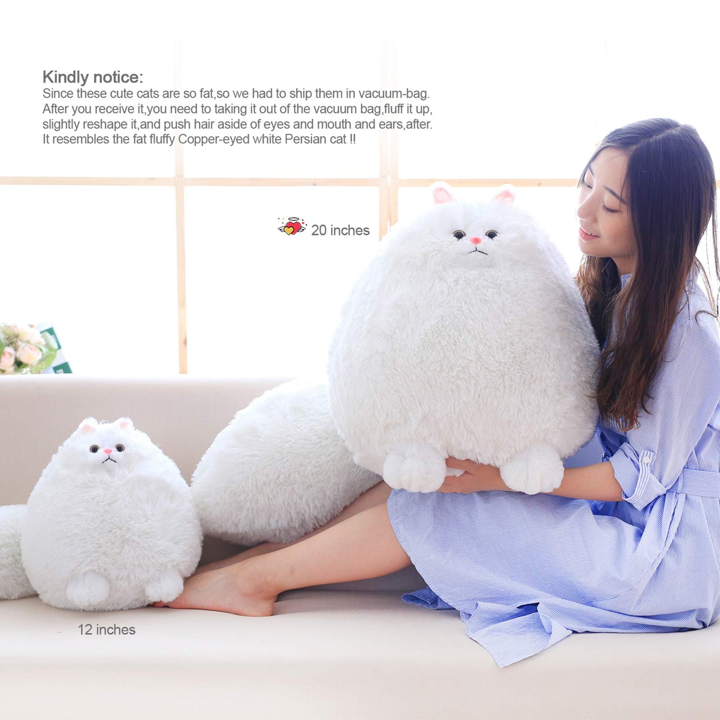 Winsterch Giant Cat Stuffed Animal,Big Stuffed Animal 20 Inches Plush Cat Animal Baby Doll Birthday Gifts for Kids,Boys,Girls,Large Fluffy White Stuffed Cat Plush Toy