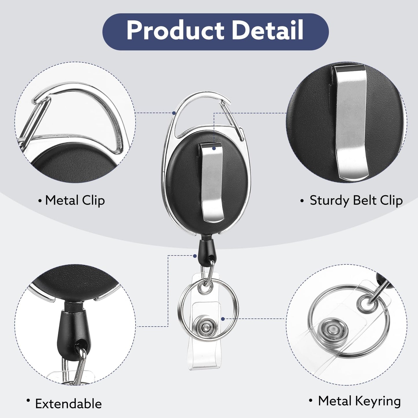50 Pack Badge Reels Retractable ID Badge Holder with Carabiner Heavy Duty Badge Reel Clip and Key Chain for Work Office