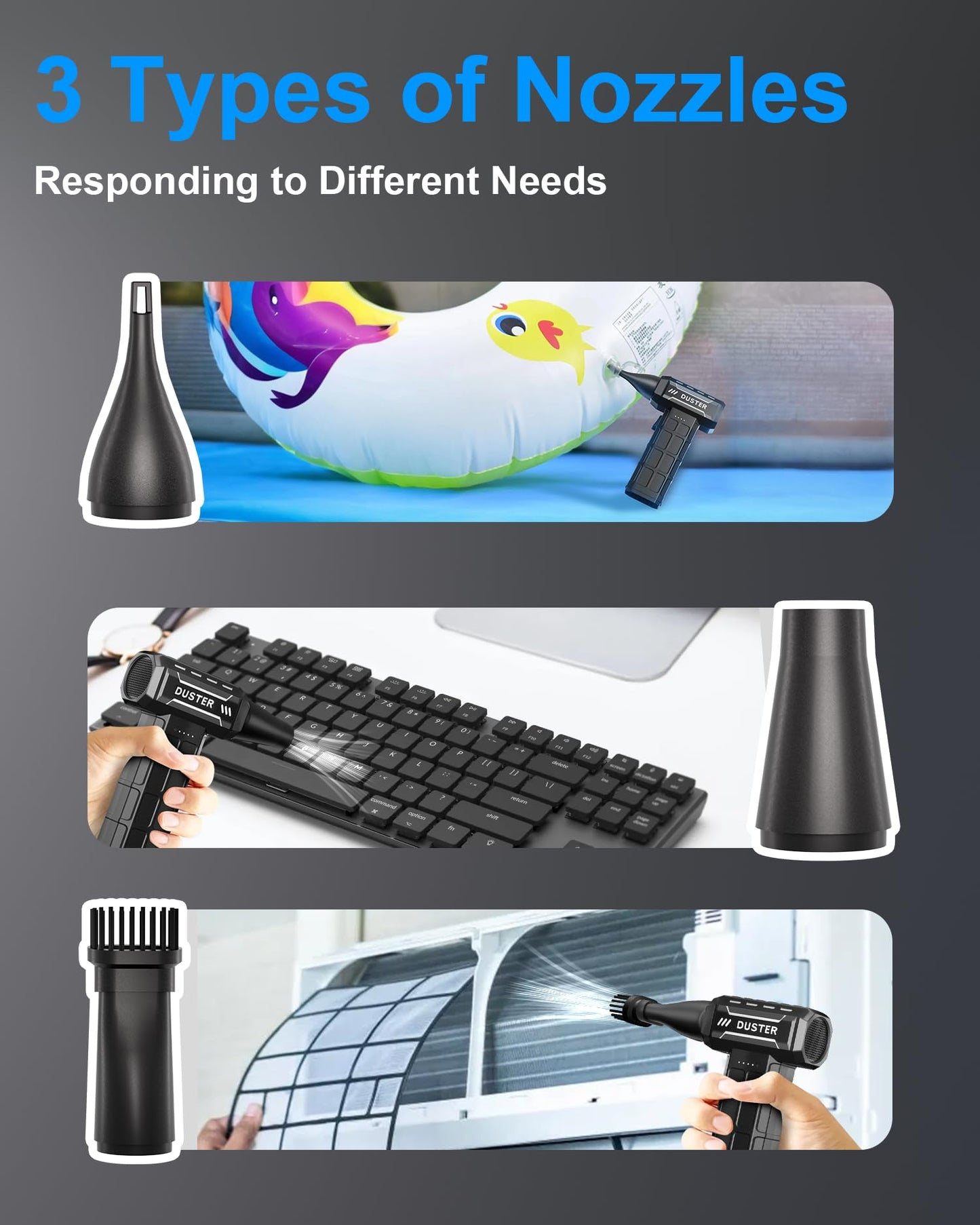 EOUMJE Compressed Air Duster-150,000RPM Electric Cleaner, Rechargeable Cordless Air Blower for Keyboard, PC, Electric Devices Cleaning, Turbo Jet Dry Replace Canned Air Compressed Air Cans (Black)