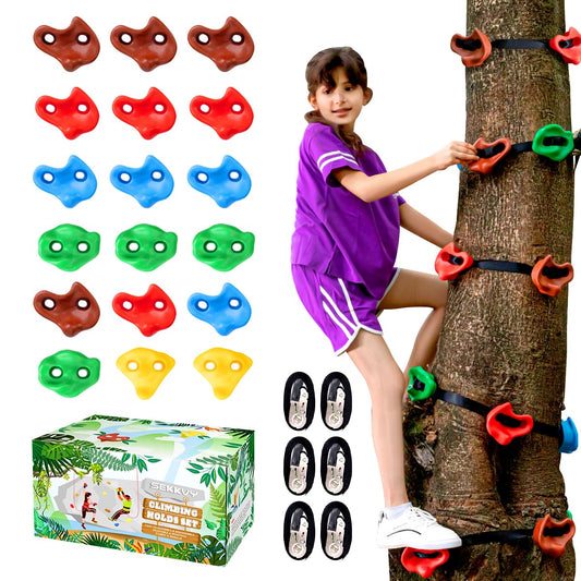 18PCS Ninja Tree Climbing Holds and 6 Sturdy Ratchet Straps for Kids Tree Climbing, Large Climbing Rocks for Outdoor Ninja Warrior Obstacle Course Training