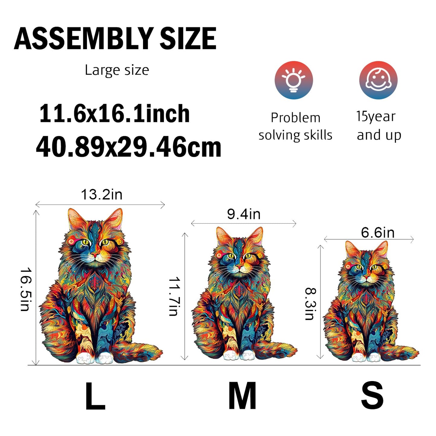 Jigfoxy Wooden Puzzles for Adults, Cat Wood Puzzle for Adult, Unique Animal Shape Puzzles, Challenging Jigsaw Puzzle(L-16.5 * 13.2in-300Pcs)