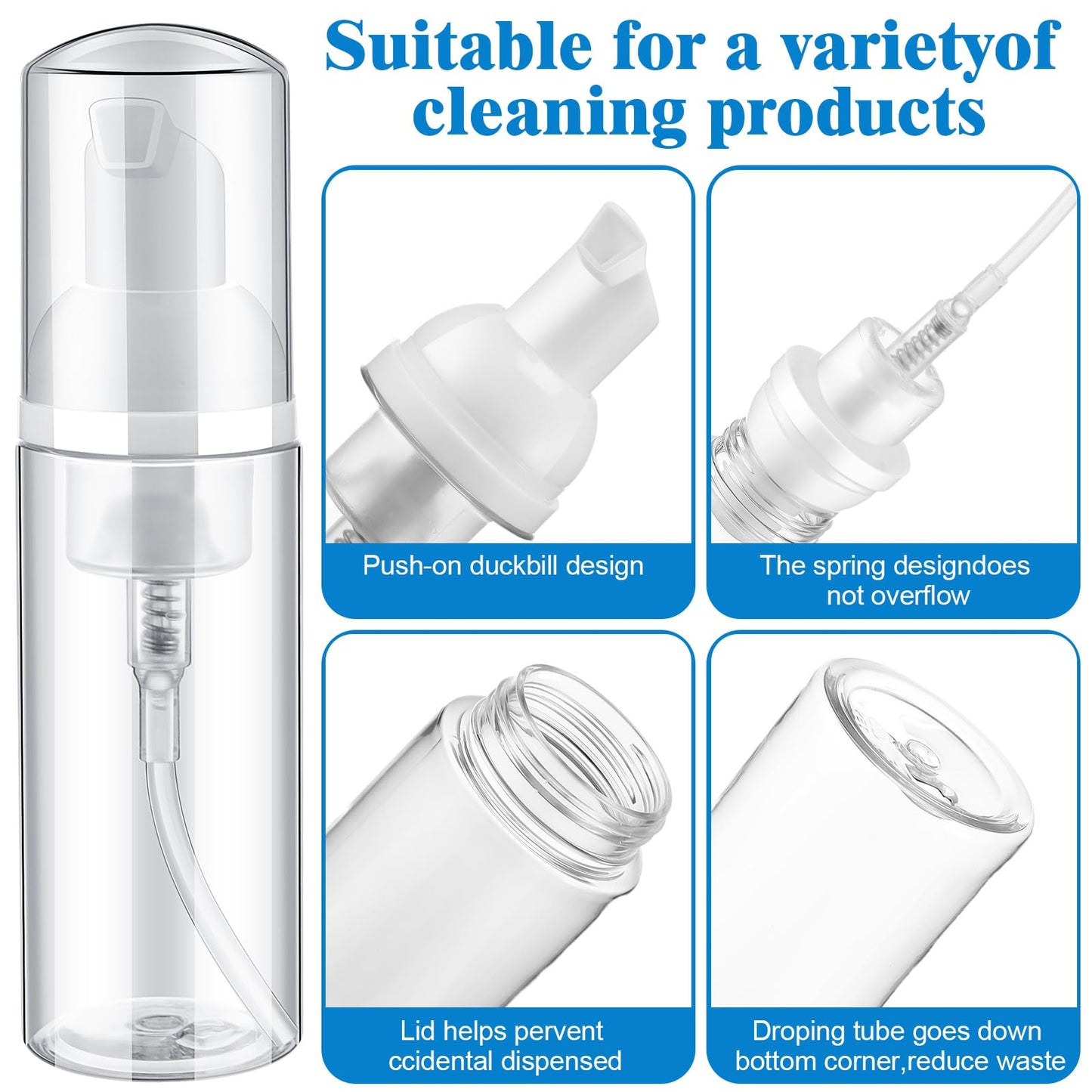 Dandat 120 Pcs Empty Foam Pump Bottles Bulk 2oz/60ml Mini Plastic Refillable Soap Dispenser Bottles for Shampoo Lotion Lash Cleanser Foaming Travel Cleaning Cosmetic