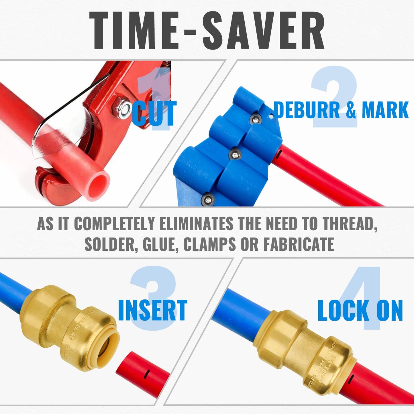SUNGATOR Push Pex Fittings 3/4 Inch, 5 Each Coupling and Elbow, Tee (2 PCS), No Lead Brass Push-to-Connect Plumbing Fittings for Pex Pipe, Copper, CPVC, with 1 Disconnect Clip, Pack of 12