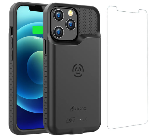 Alpatronix Battery Case for iPhone 13 and iPhone 13 Pro (6.1 inch), Strong Slim Portable Protective Extended Charger Cover with Wireless Charging, CarPlay, Certified Connector Chip (BX13) – Black