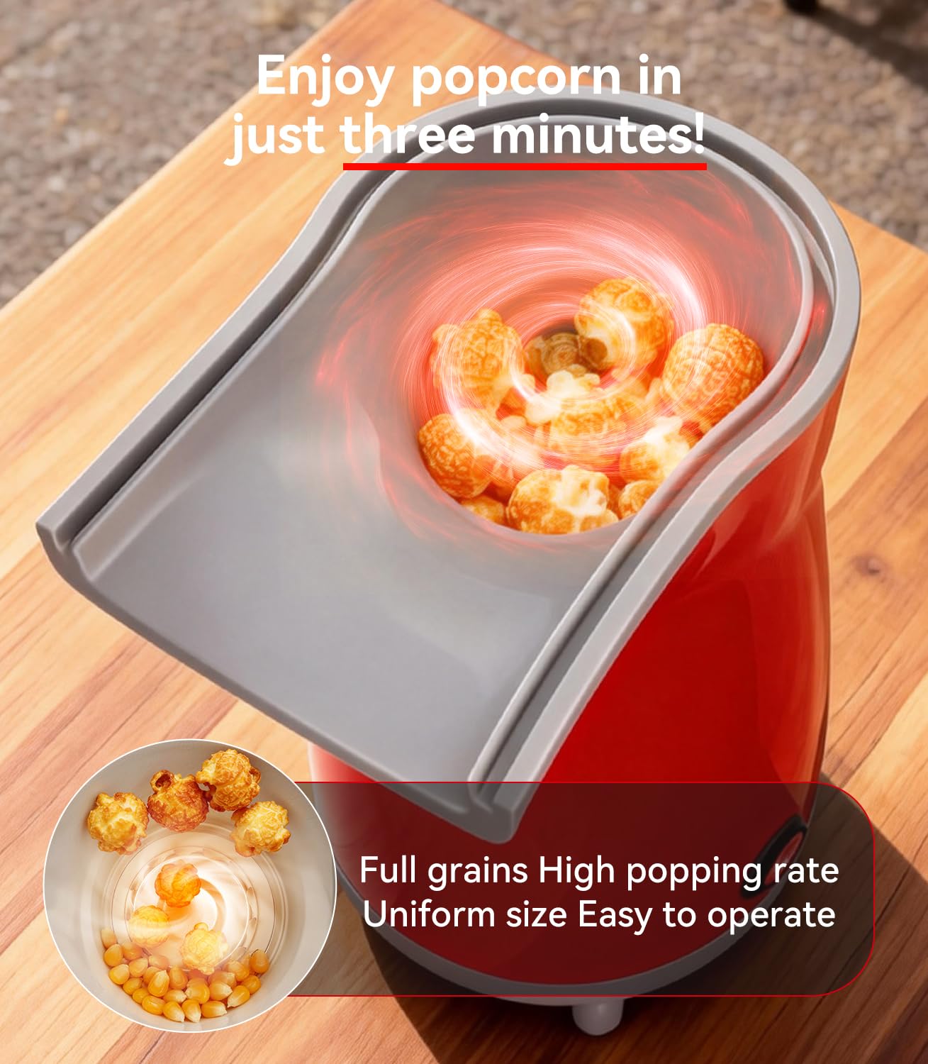 5.0Health Upgrade - Popcorn Machine,Butter Melter.3-Minute Quick Po Pcorn Popcorn maker,Oil-Free And EasyTo Clean. Air Popcorn Machine - Perfect For Family Movie Nights And Kids' Parties,Bright red