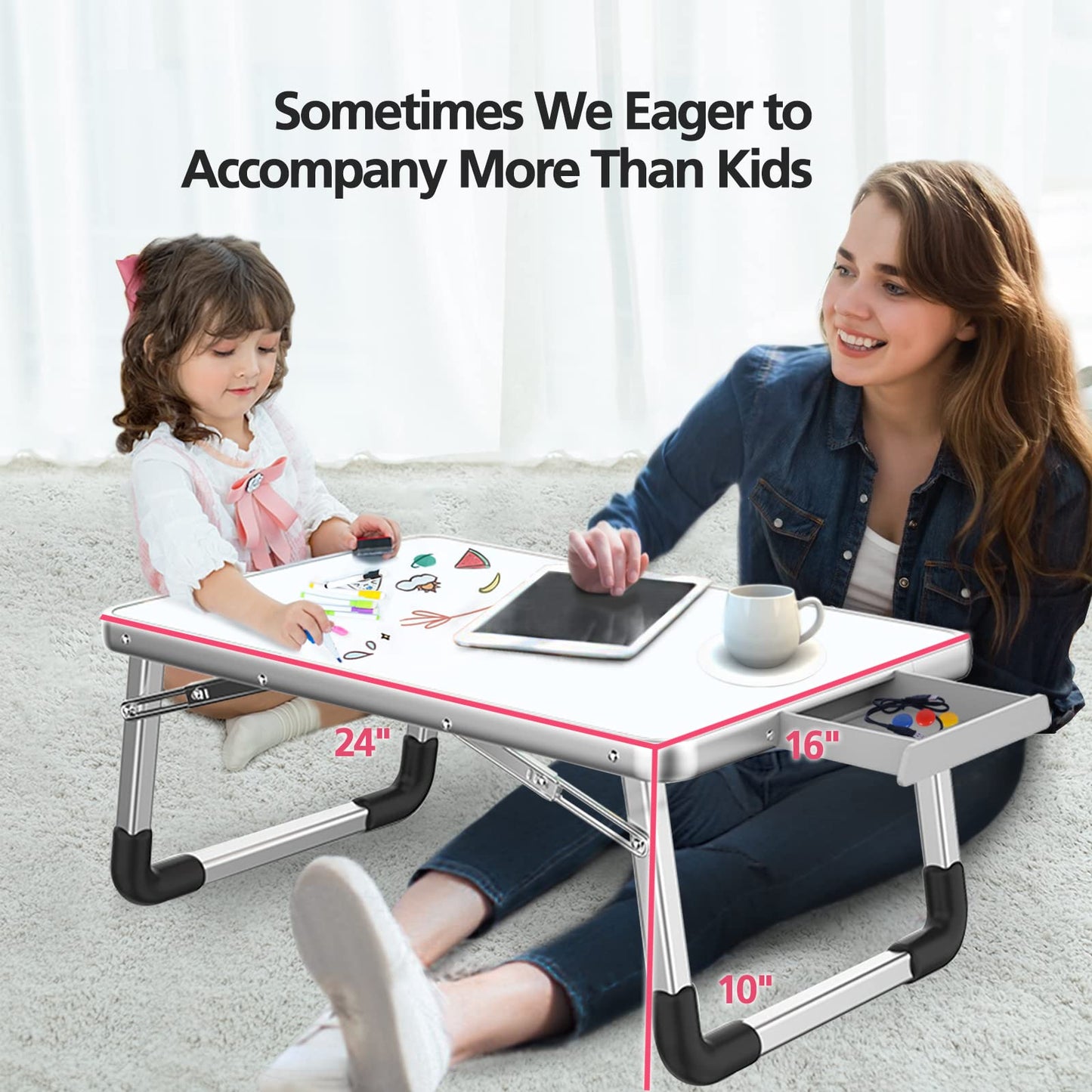 Laziiey Lap Desk Kids Dry Erase Board for Kids Art Table Foldable Play Table for Toddler Drawing Activity Homework (24" x 16")