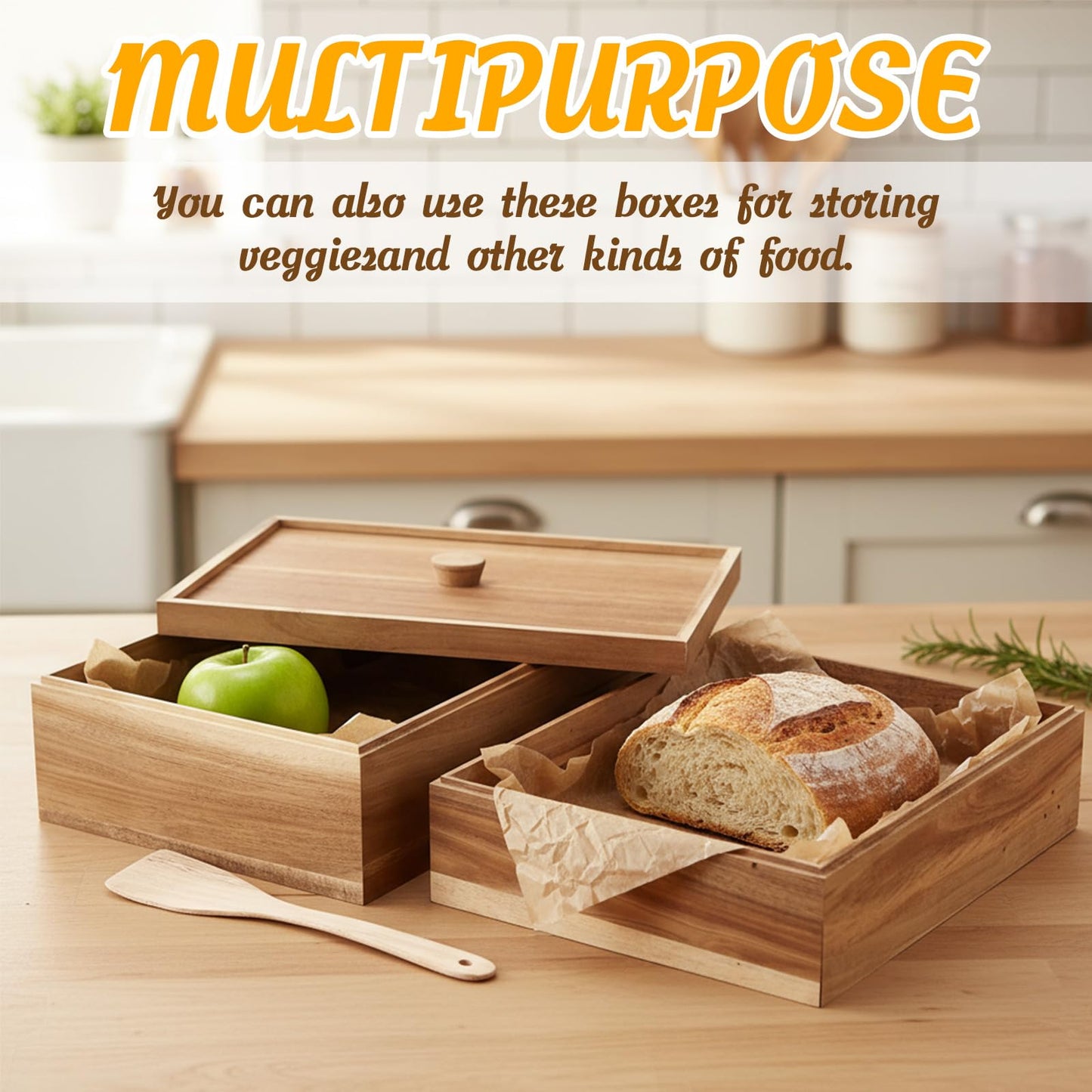 Remerry 2 Pizza Dough Proofing Box Wooden with 1 Lid, 1 Scraper Set 16" x 12" x 9" Stackable Dough Pizza Proofing Box Container for Home Kitchen