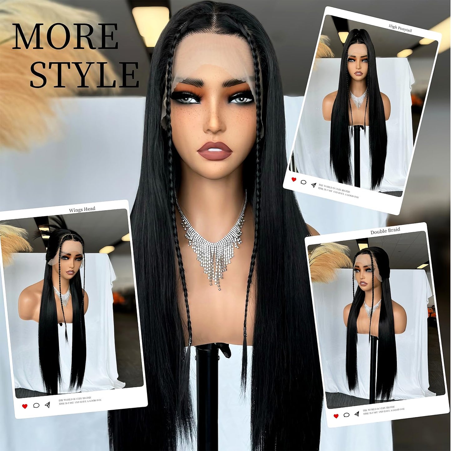 SOKU 13x6 Synthetic Lace Front Wigs,32 Inch Long Straight Wigs Pre Plucked,Free Part Natural Black Lace Frontal Wigs with Baby Hair for Women,Put On Go Glueless Wig Beginner Friendly