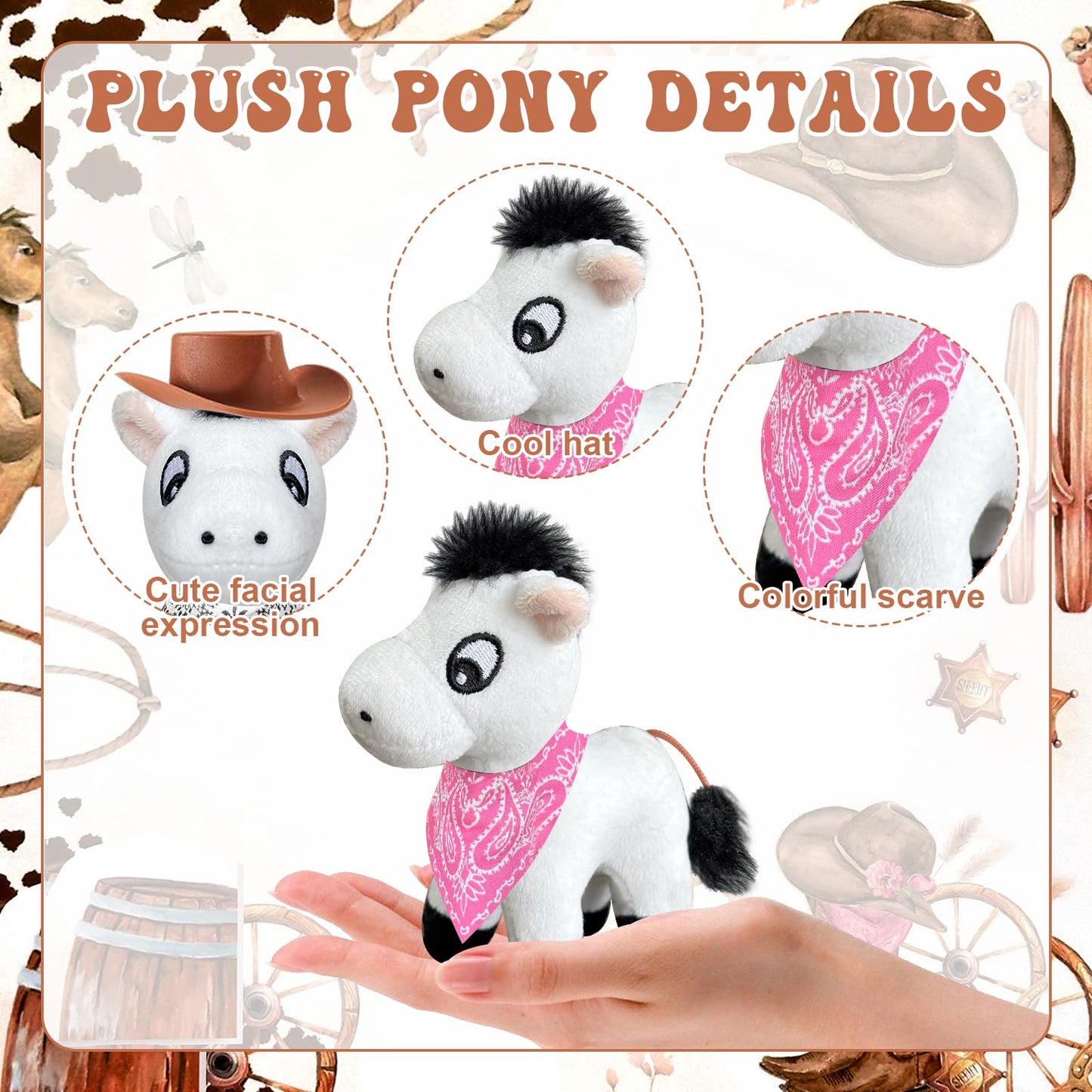 Jiytivity 48 Pcs Adopt a Horse Animal Party Favors Include 12 Mini Stuffed Horse 12 Boxes 12 Hats 12 Scarves for Adopt a Grassland Animal Party Favor Pet Birthday Supply Gifts