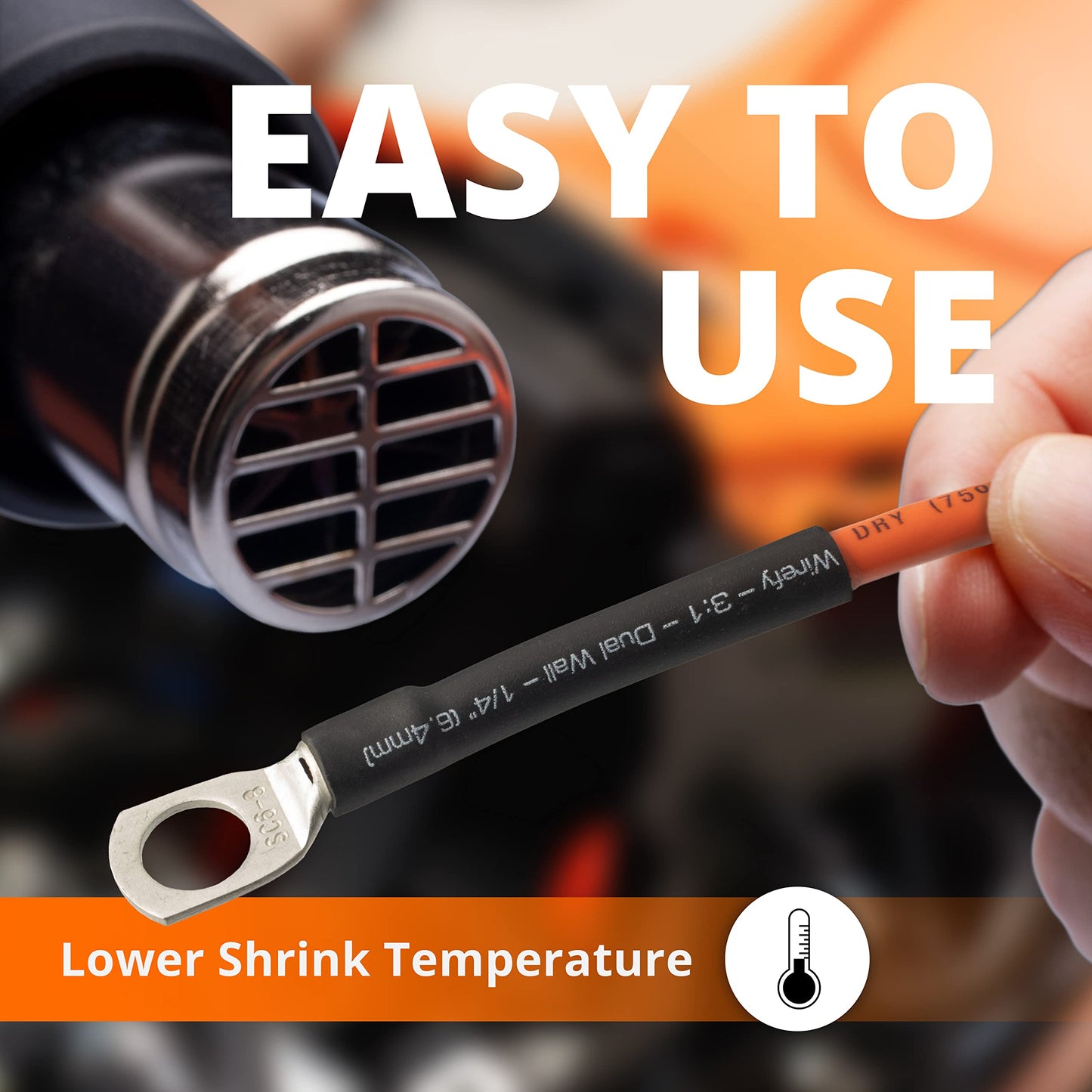 Wirefy Heat Shrink Tubing 1/4 Inch Black - 4:1 Ratio - Adhesive Lined Heatshrink Tubing - Heat Shrink With Glue - 50 Feet Roll - Black | Heavy Duty Heat Shrink Tubing, 1/4 Inch Heat Shrink Tubing