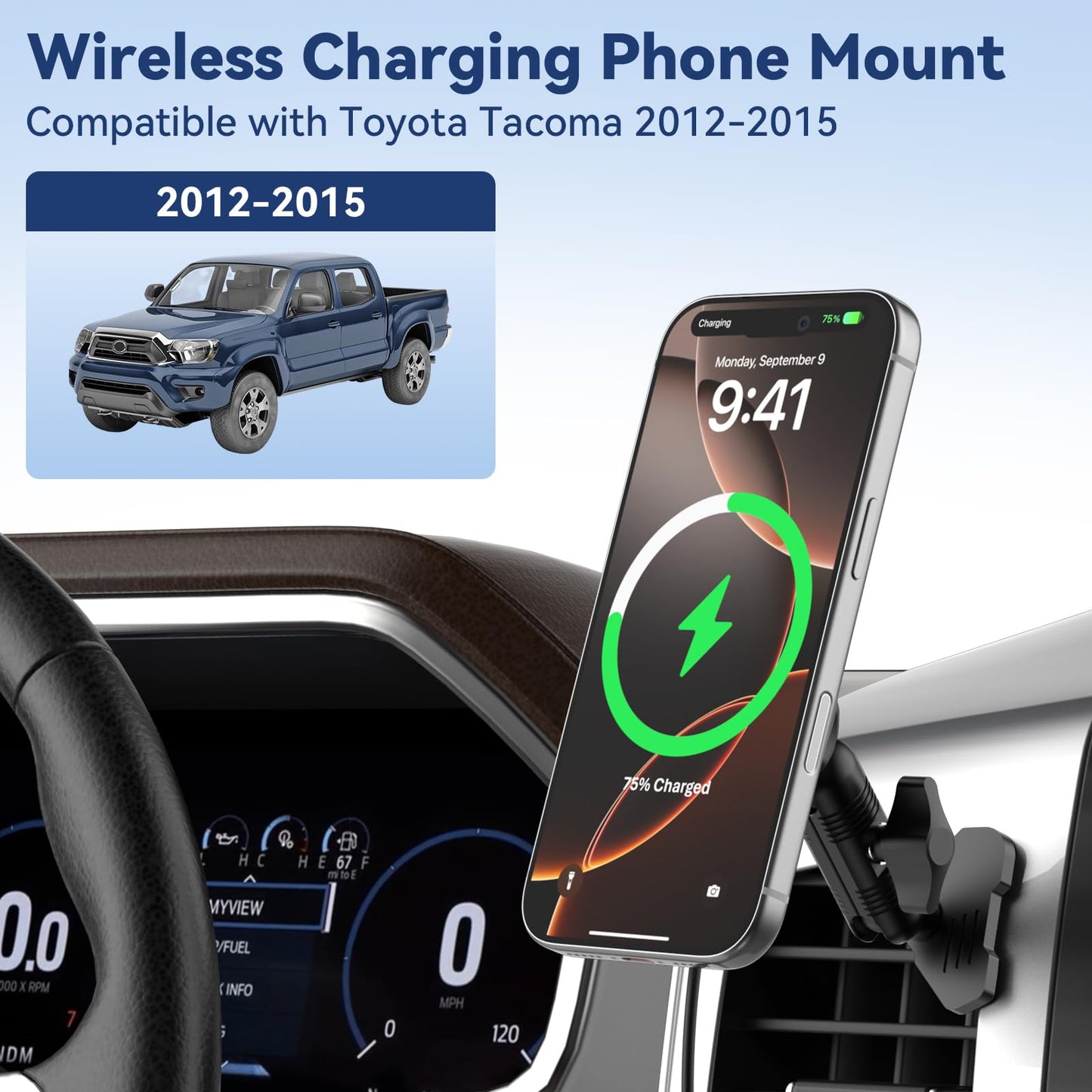 Kaishengyuan Car Vent Magnetic Charging Phone Mount Compatible with 2012 2013 2014 2015 Toyota Tacoma, Metal Cell Phone Holder 2nd Tacoma Accessories Cradles Bracket Stand for All Smartphones