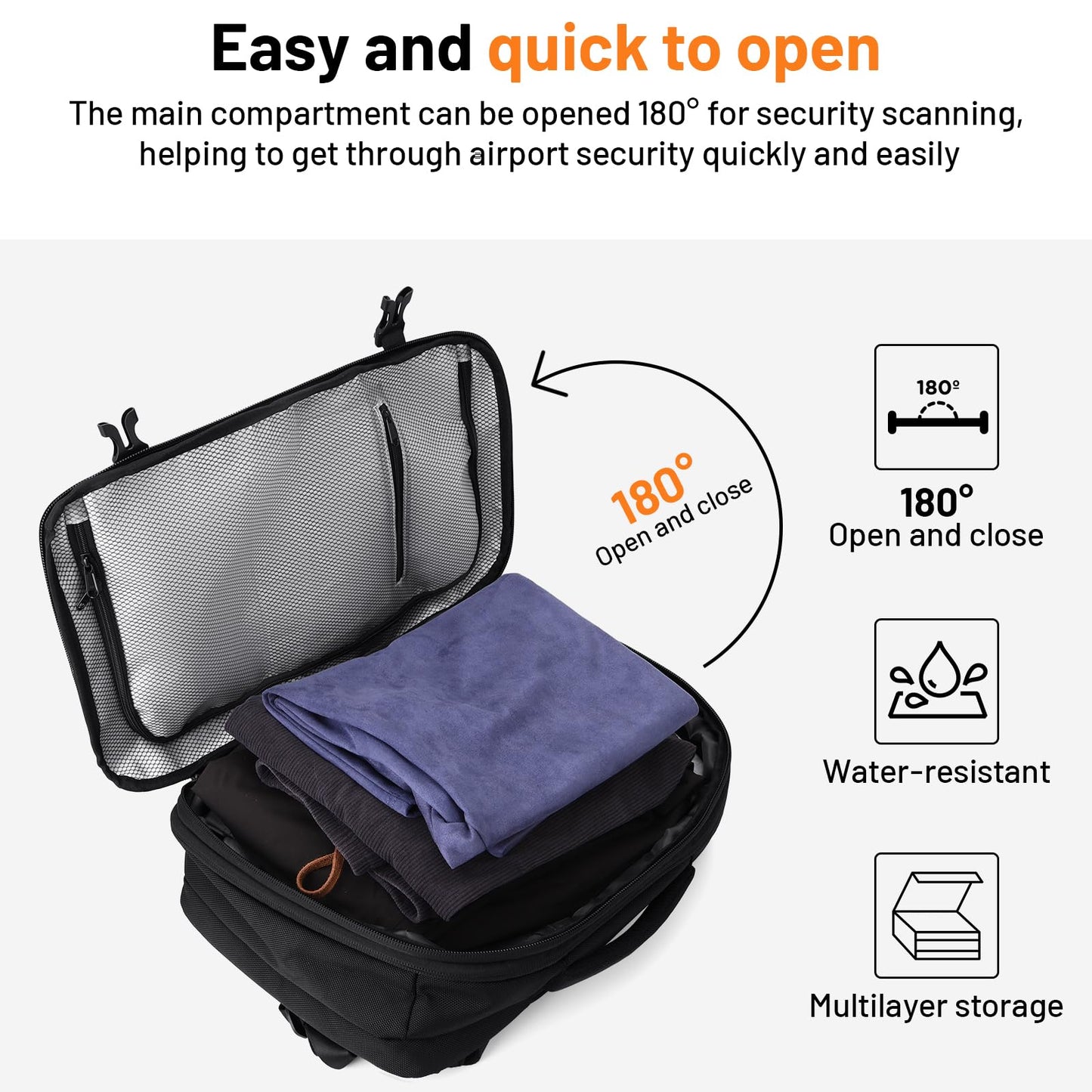 Oumurs Laptop Backpack for Long Travel with 30-40L Expandable Large Capacity Water-resistant Gray 1680D Oxford Fabric Lamination Fabric