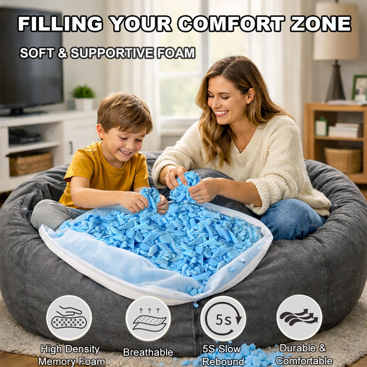 GUBFFON 20lbs Bean Bag Filler – Bulk Soft Shredded Memory Foam for Pillows, Couch Cushions, Punching Bag, Dog Beds & Crafts, Clean Fluffy Stuffing for Home Refill Projects